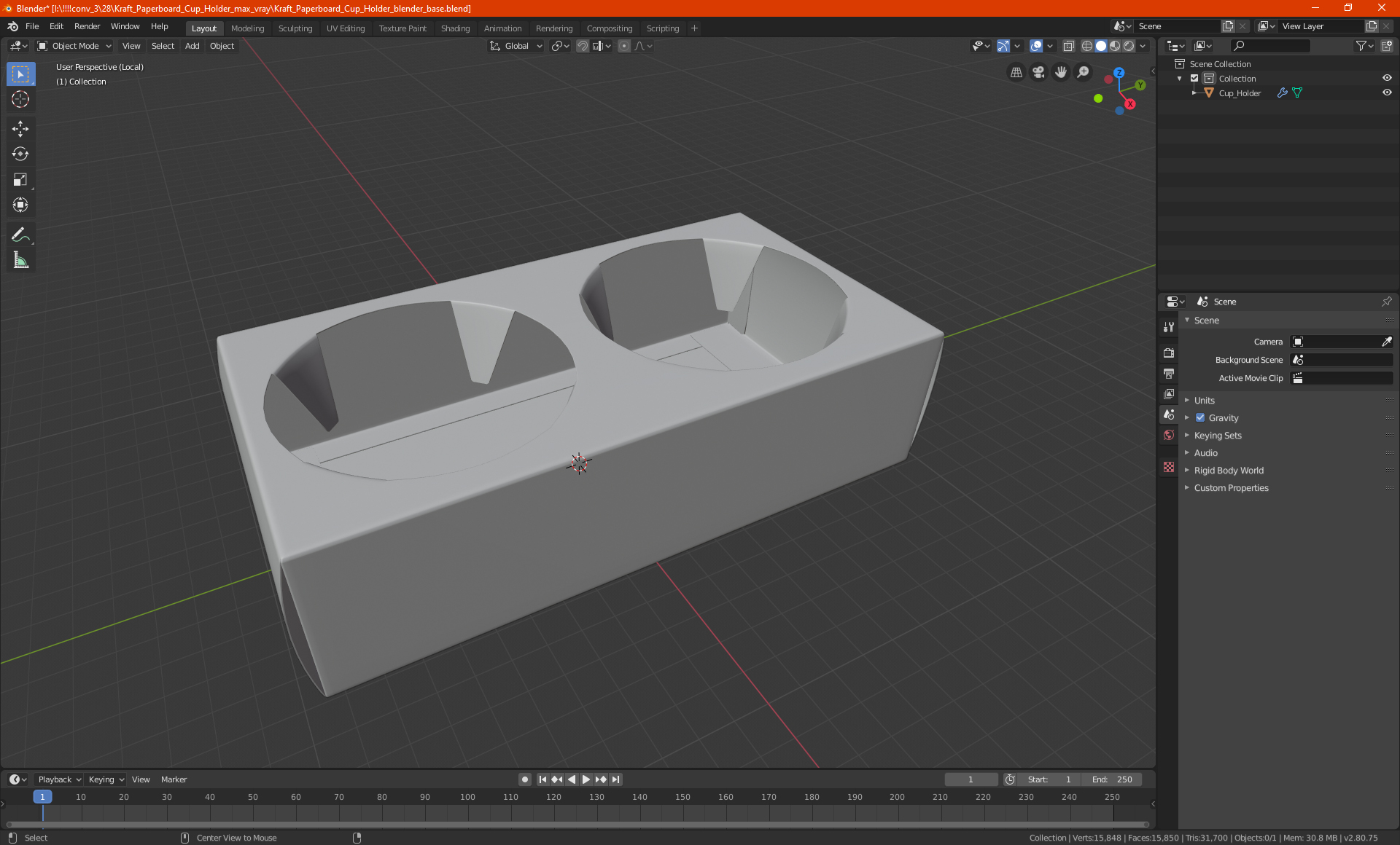 Kraft Paperboard Cup Holder 3D