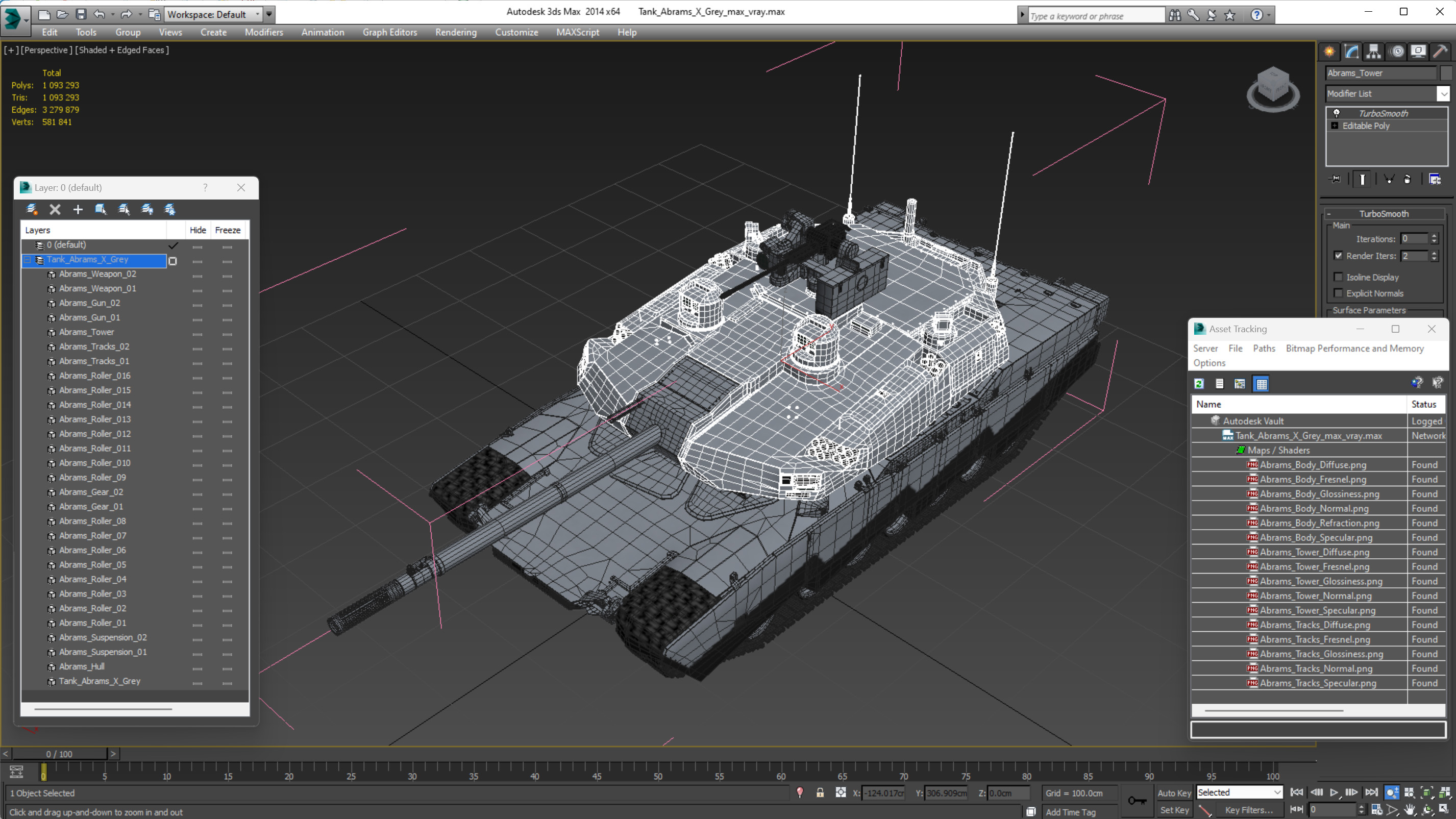 3D Tank Abrams X Grey model