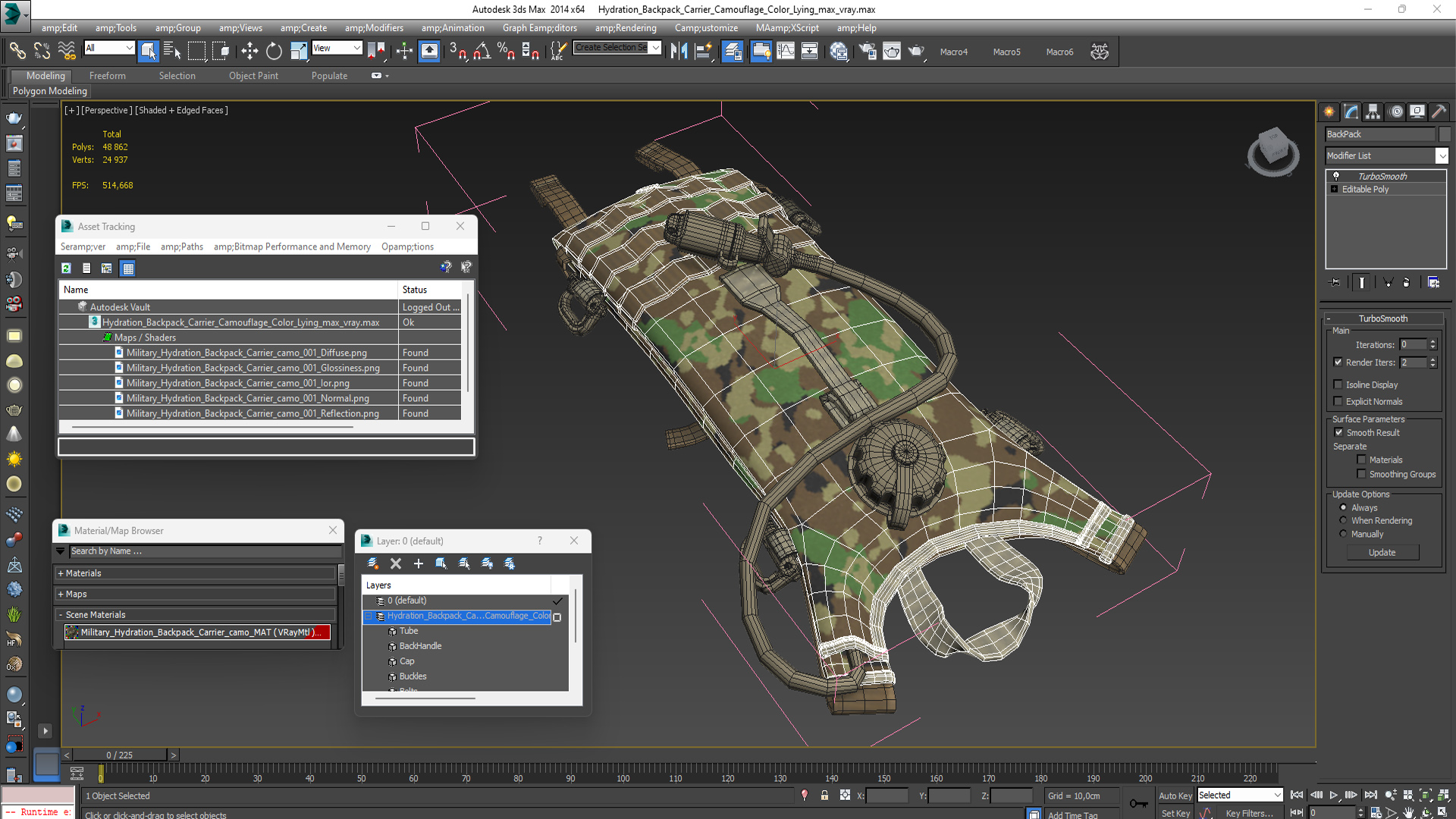 Hydration Backpack Carrier Camouflage Color Lying 3D model