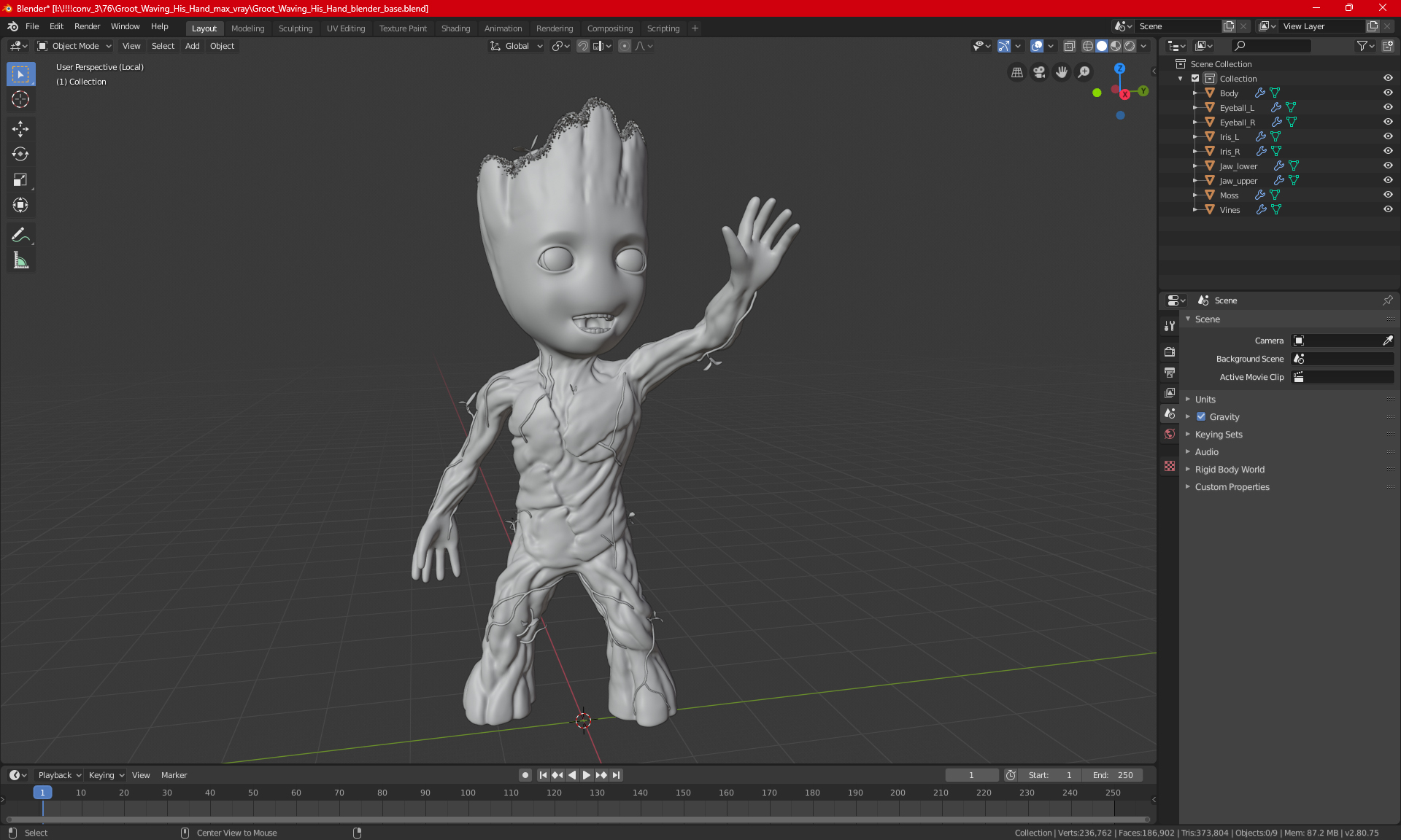 3D Groot Waving His Hand