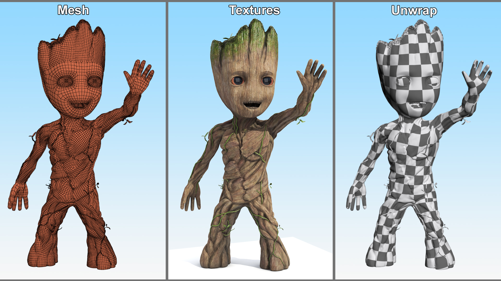 3D Groot Waving His Hand
