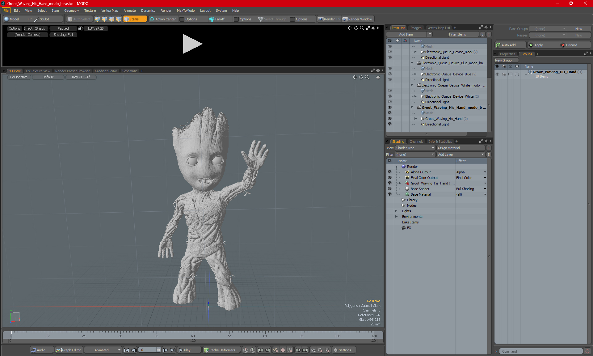 3D Groot Waving His Hand