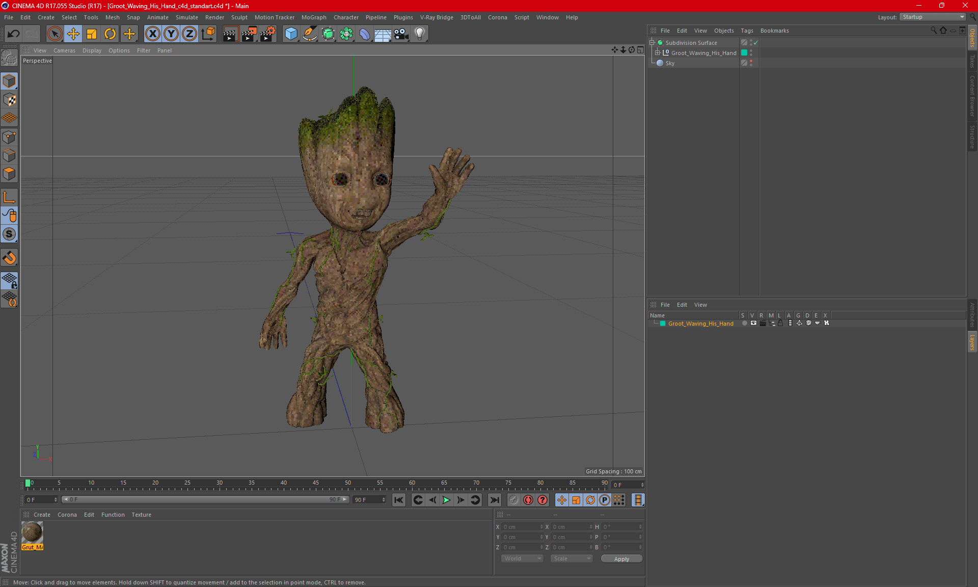 3D Groot Waving His Hand