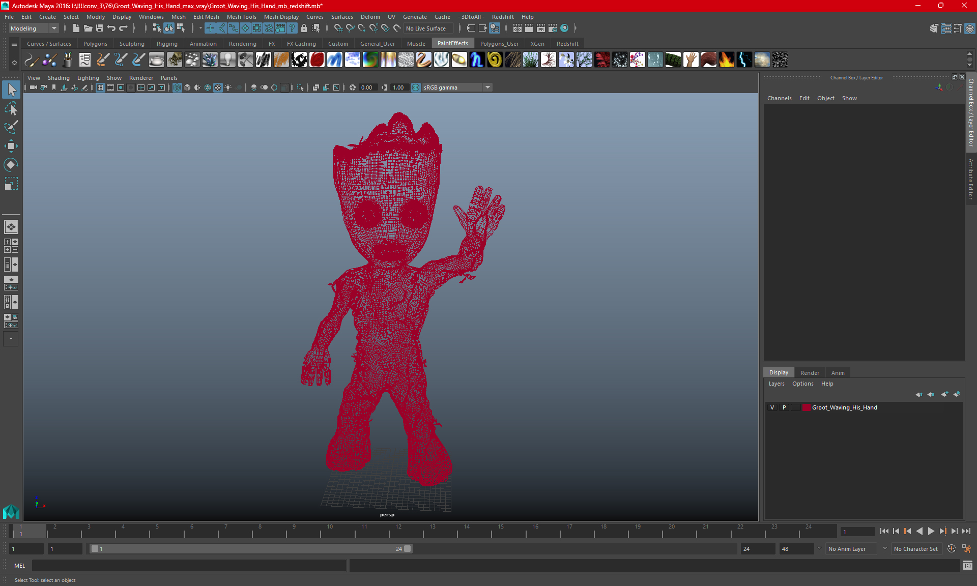 3D Groot Waving His Hand
