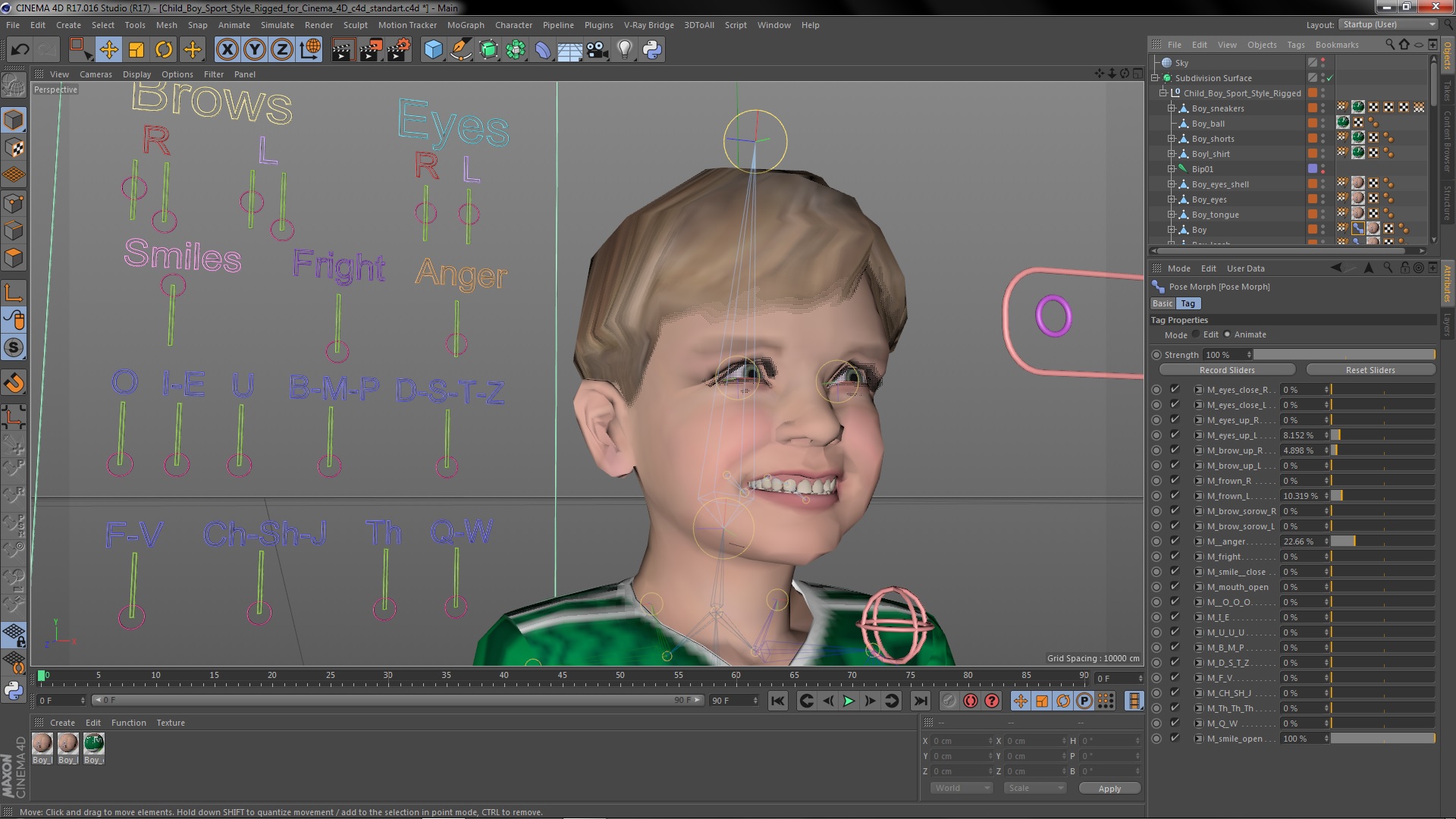 Child Boy Sport Style Rigged for Cinema 4D 3D