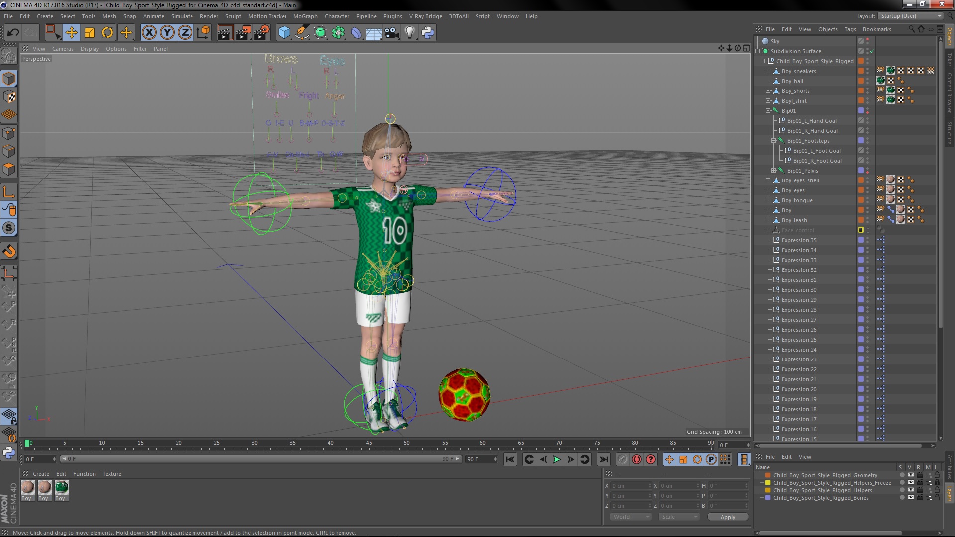 Child Boy Sport Style Rigged for Cinema 4D 3D