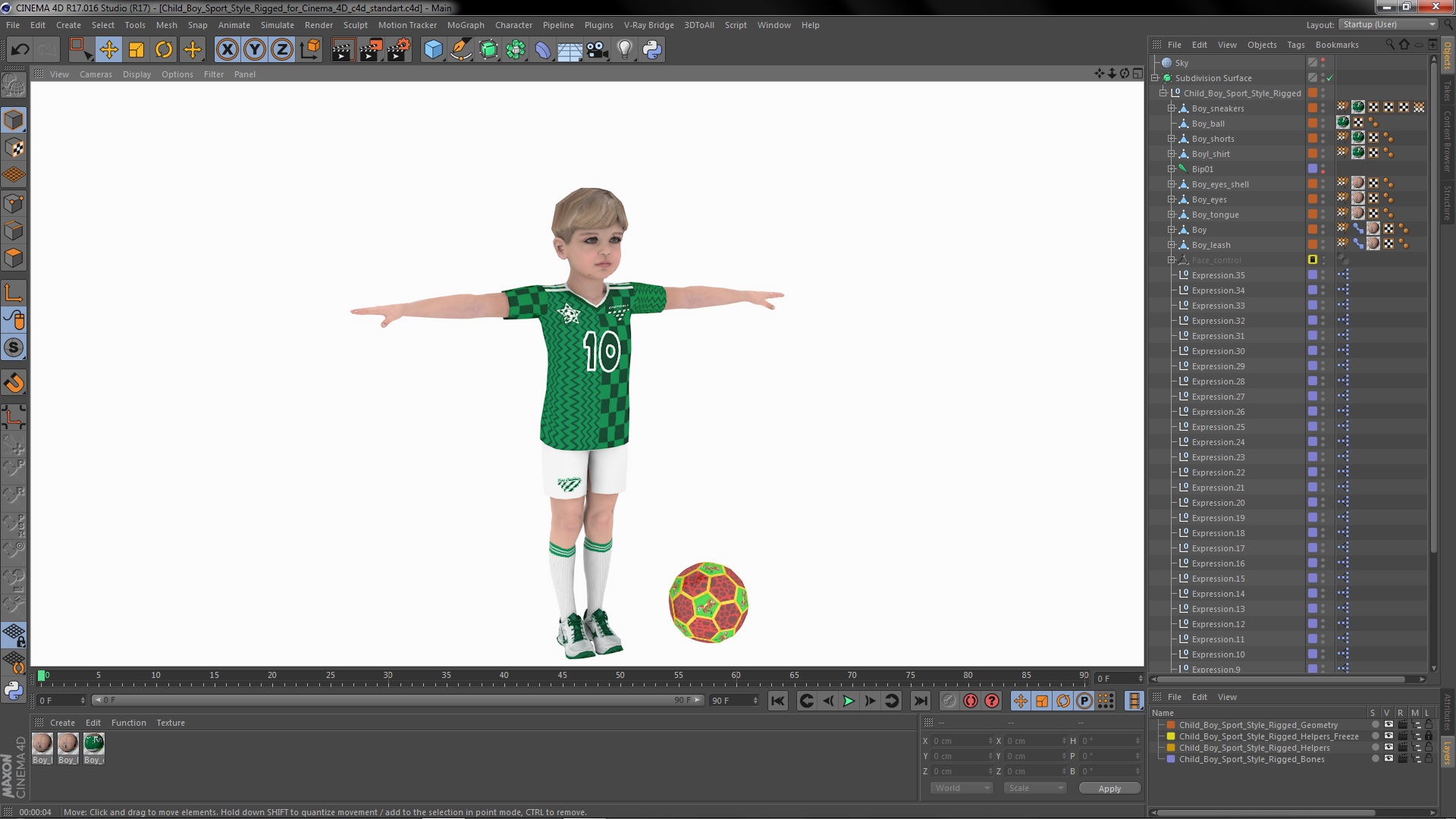 Child Boy Sport Style Rigged for Cinema 4D 3D