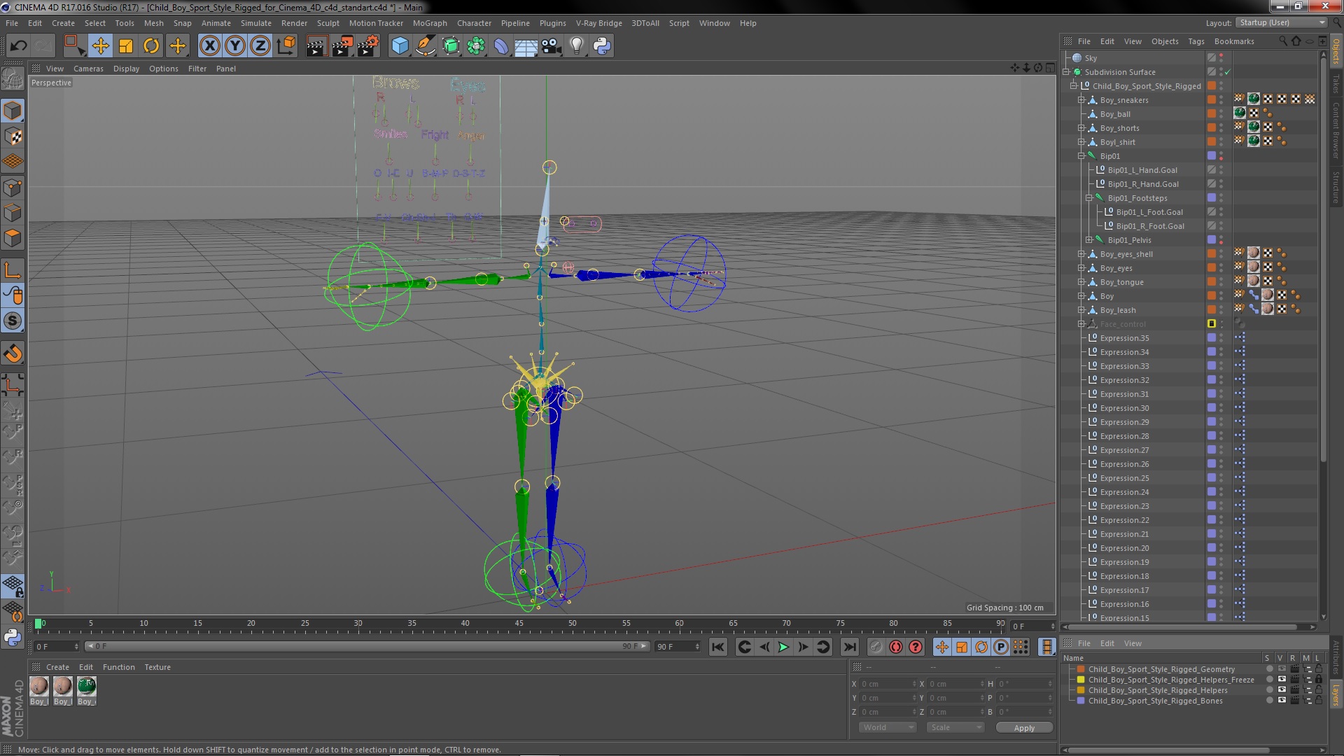 Child Boy Sport Style Rigged for Cinema 4D 3D