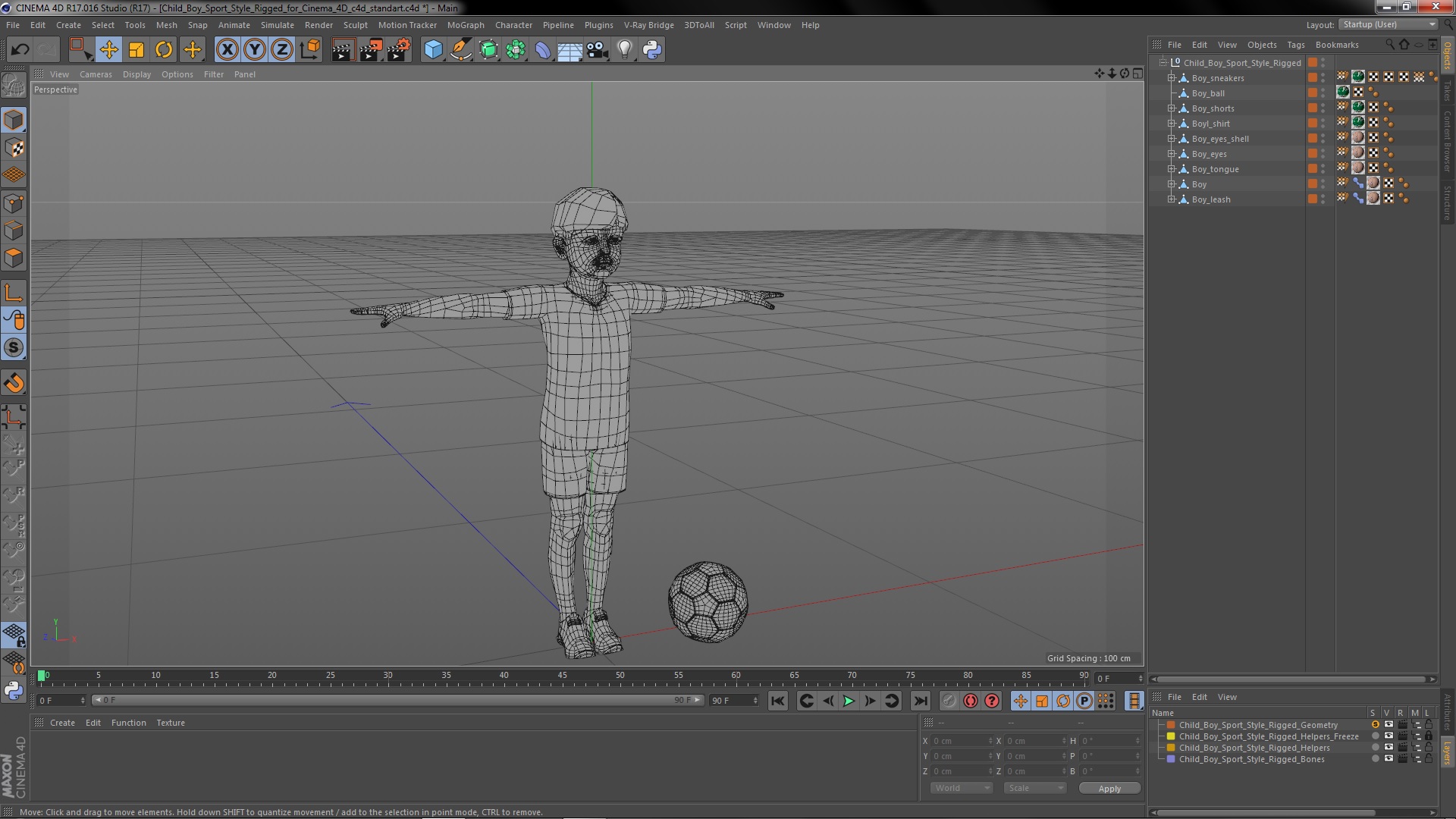 Child Boy Sport Style Rigged for Cinema 4D 3D