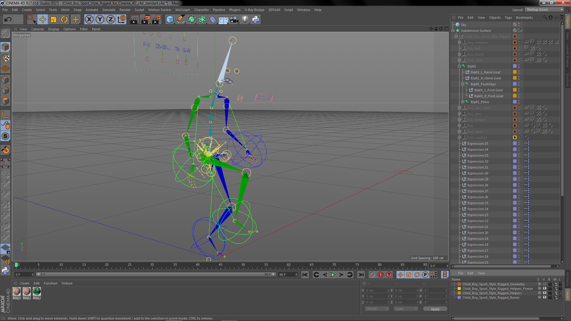 Child Boy Sport Style Rigged for Cinema 4D 3D