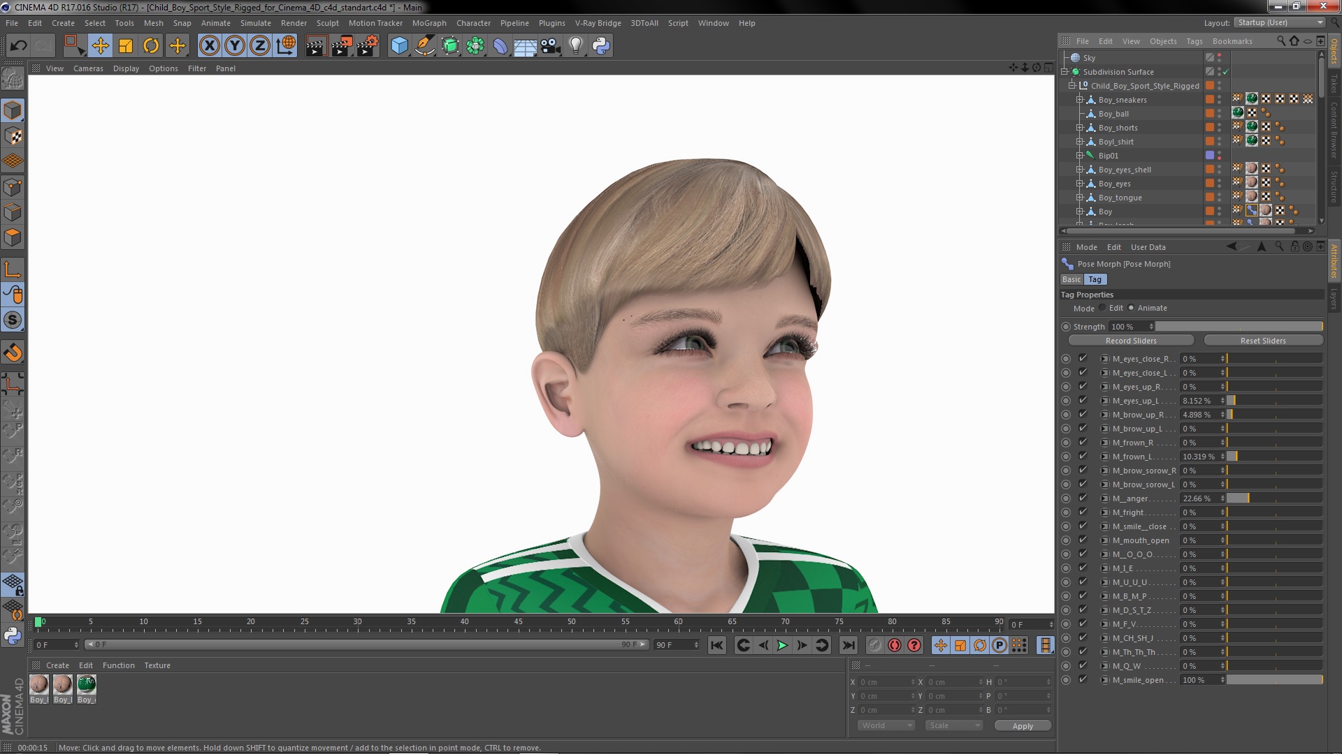 Child Boy Sport Style Rigged for Cinema 4D 3D