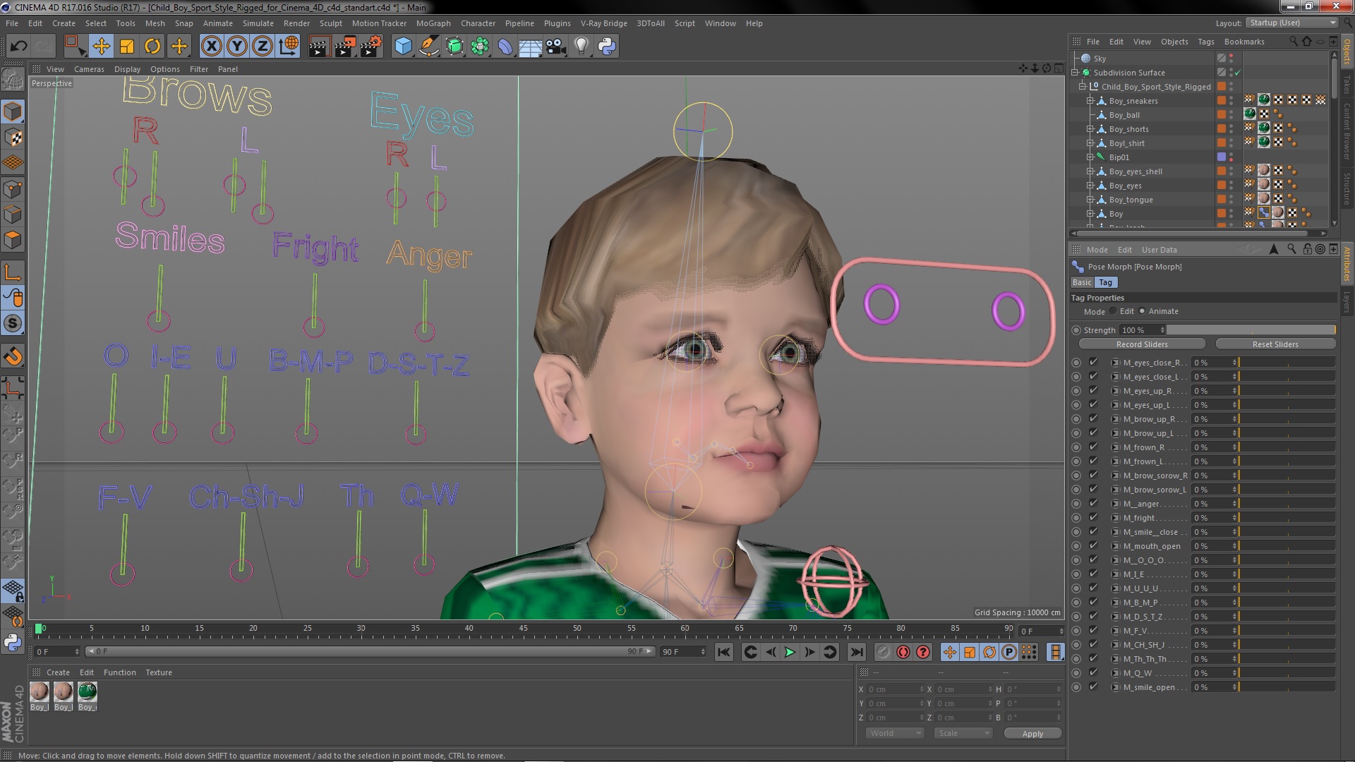 Child Boy Sport Style Rigged for Cinema 4D 3D
