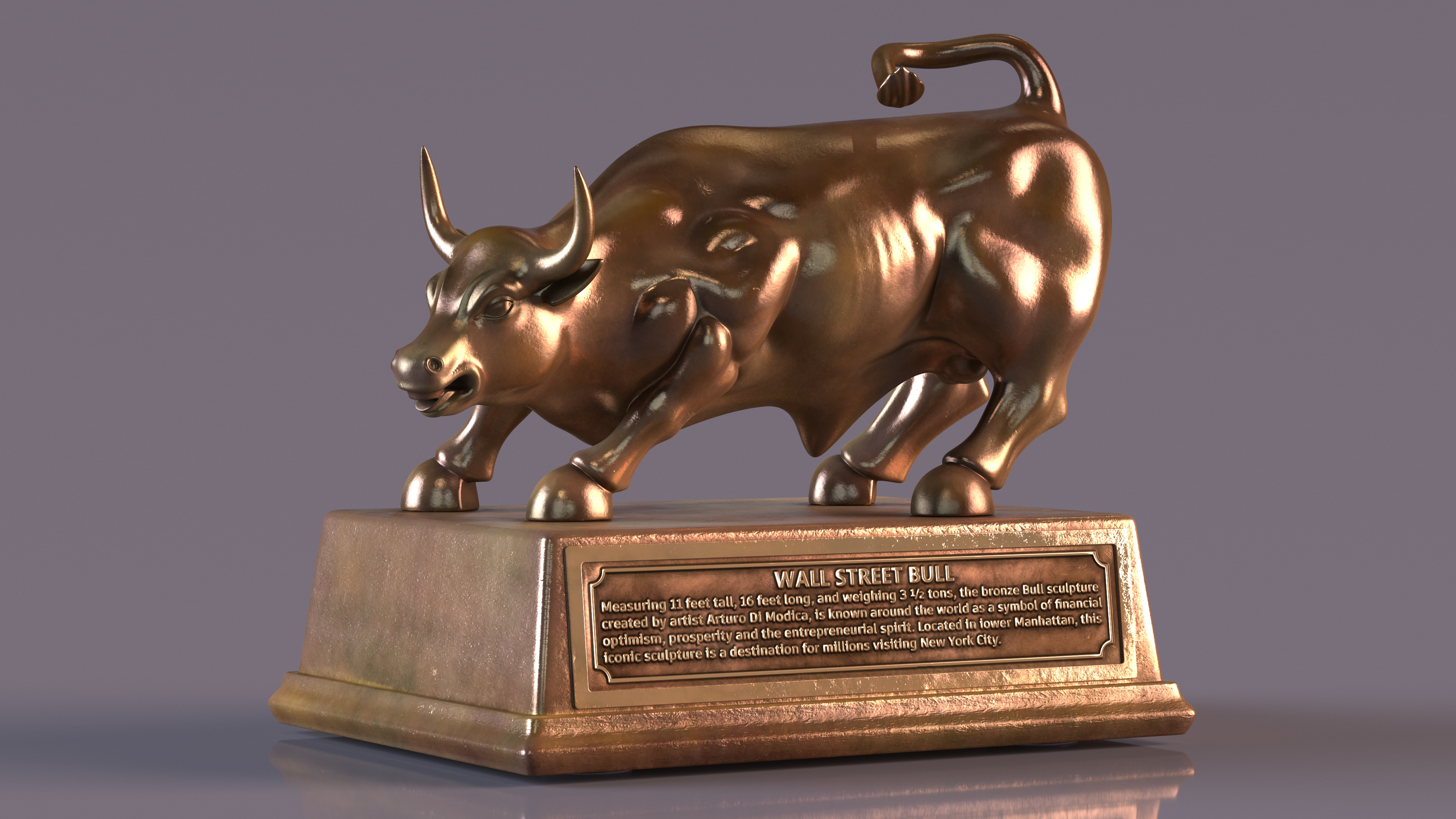 3D Wall Street Bull on Pedestal model