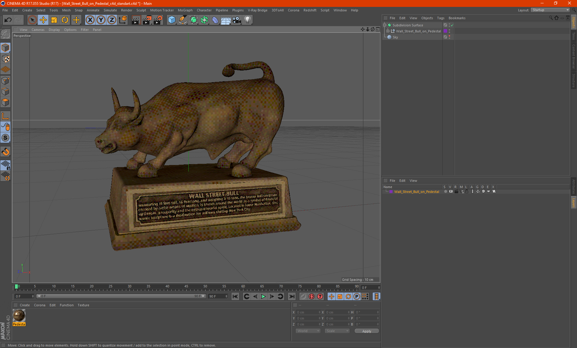 3D Wall Street Bull on Pedestal model