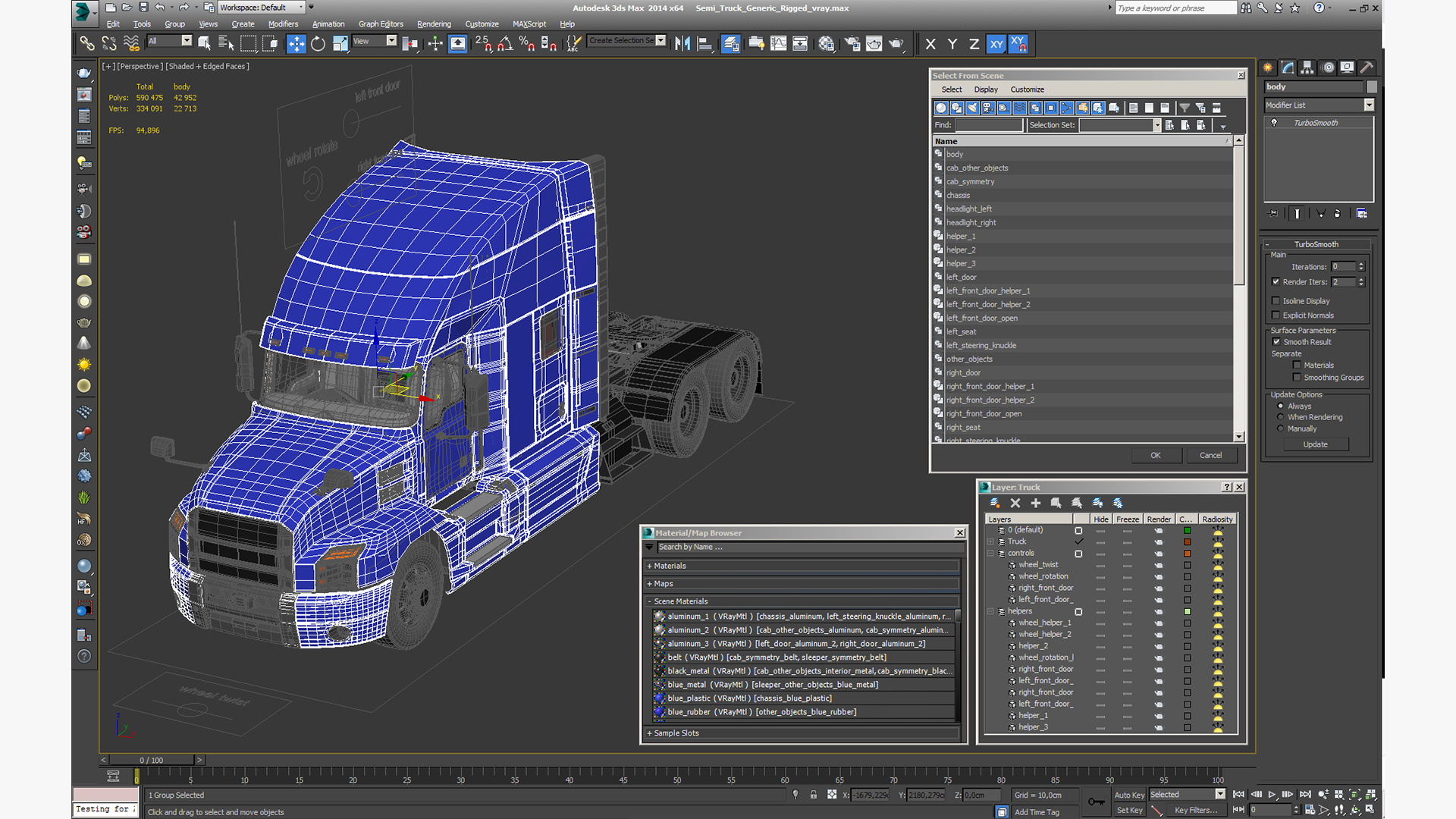 3D model Semi Truck Generic Rigged
