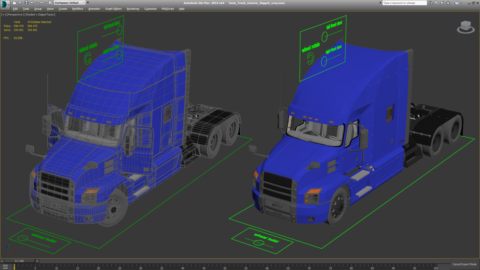 3D model Semi Truck Generic Rigged