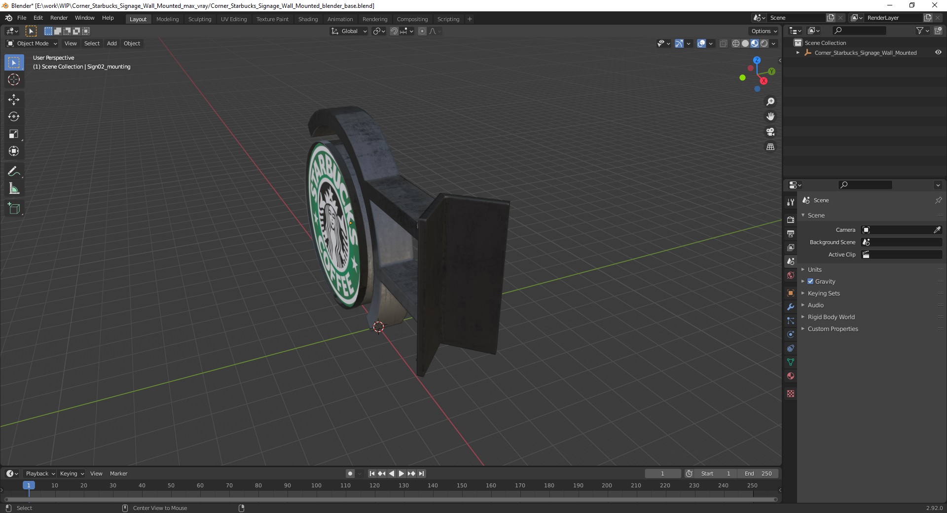Corner Starbucks Signage Wall Mounted 3D