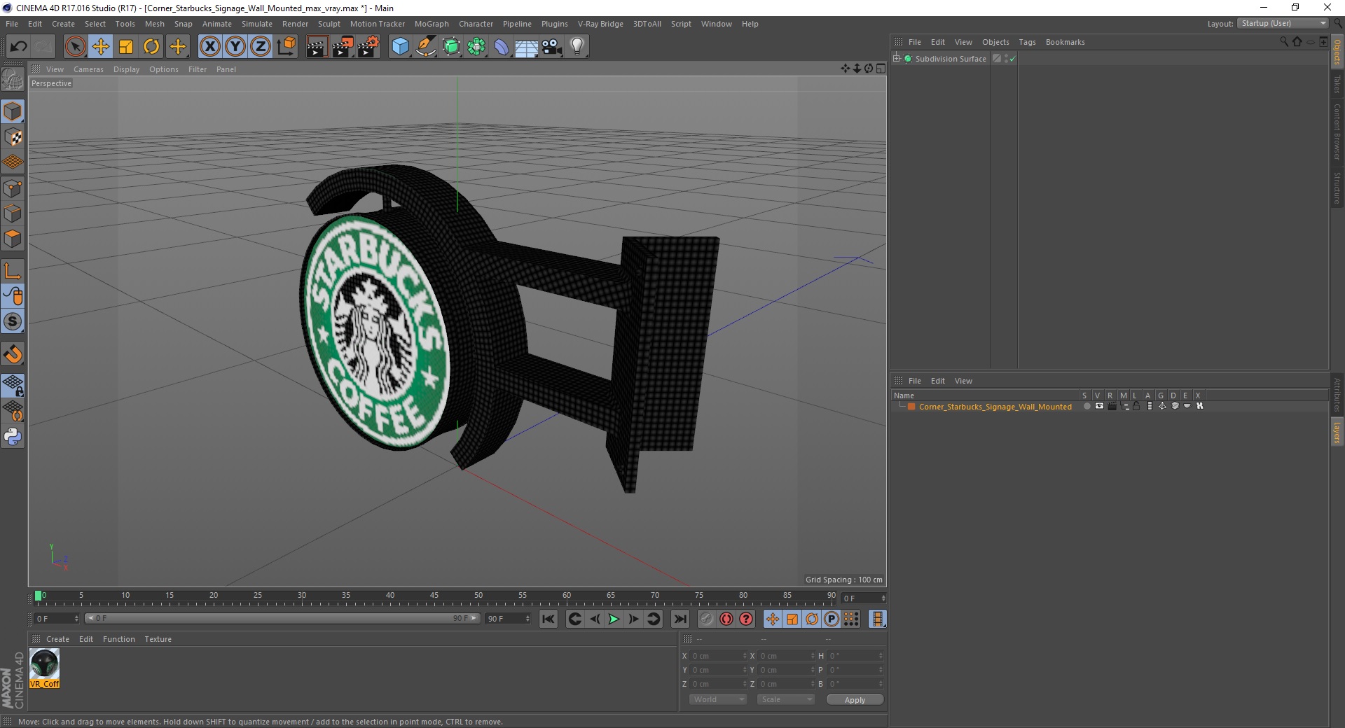 Corner Starbucks Signage Wall Mounted 3D