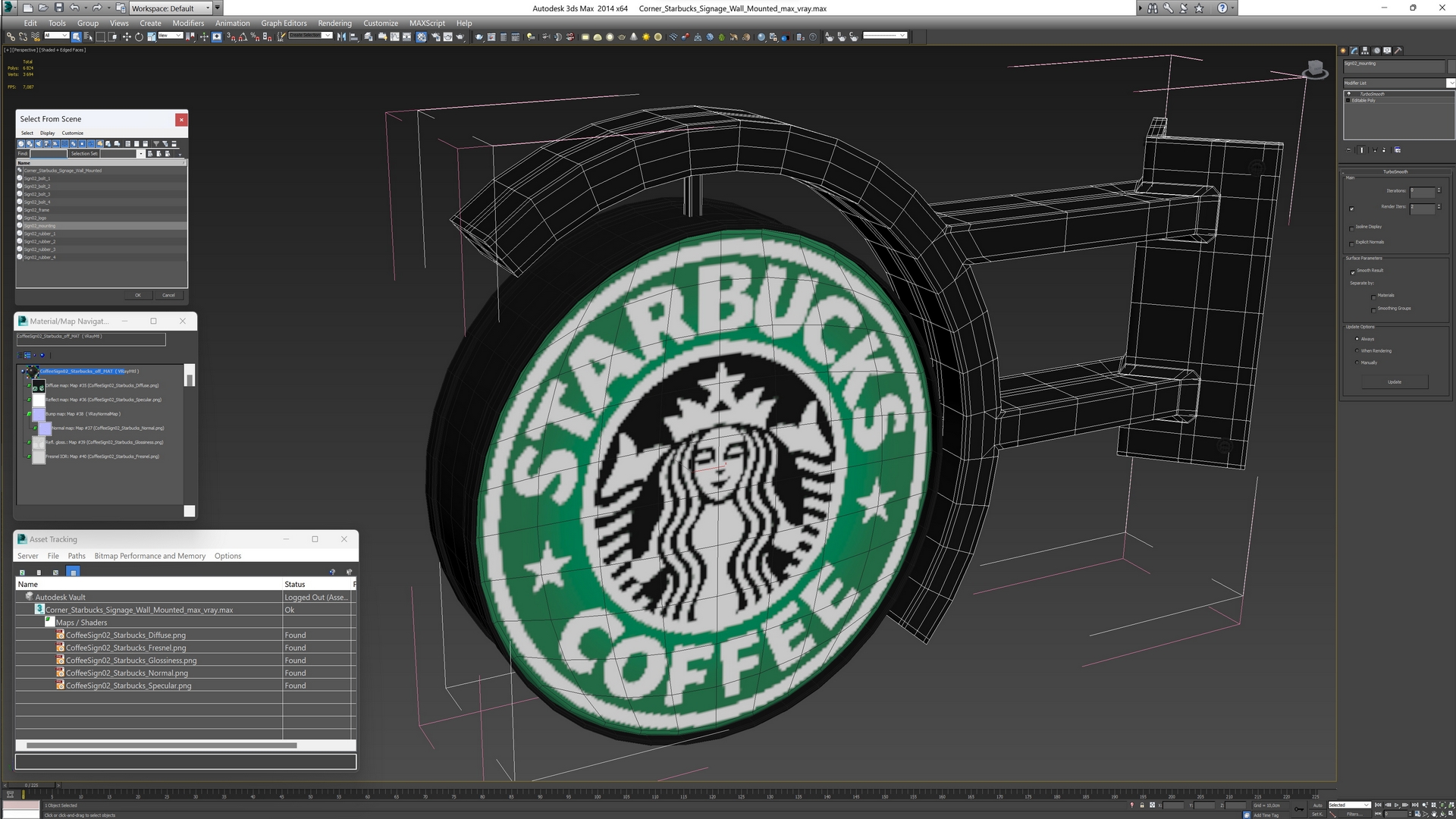 Corner Starbucks Signage Wall Mounted 3D