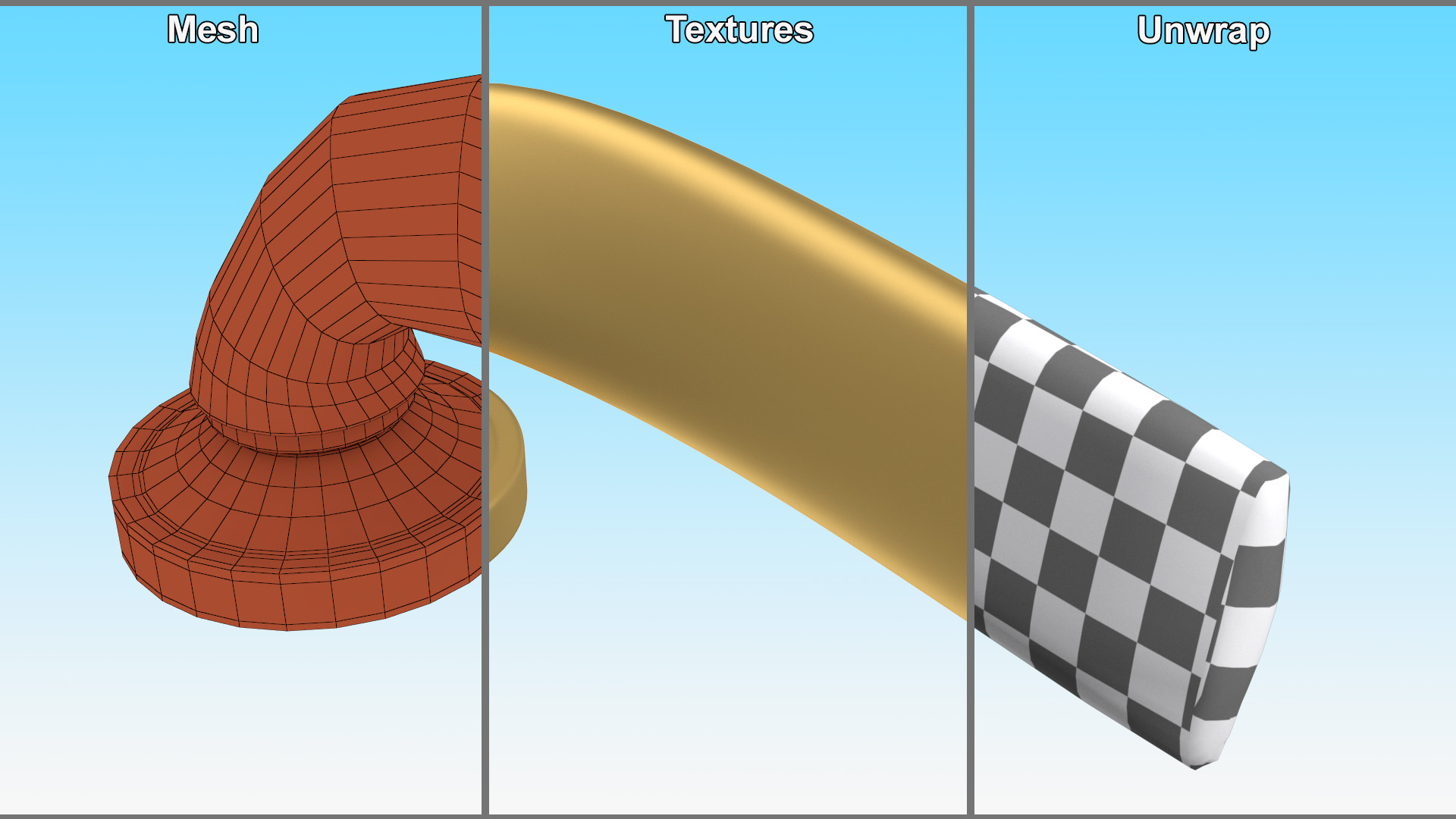 3D model Door Handle Rotary Curved Gold