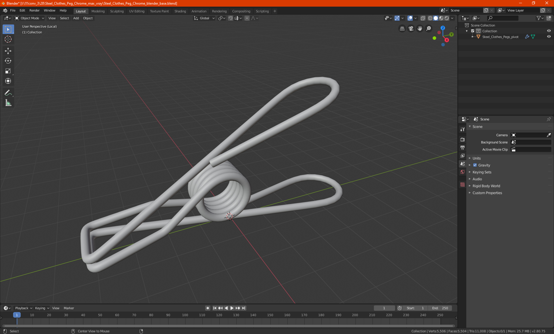 Steel Clothes Peg Chrome 3D model