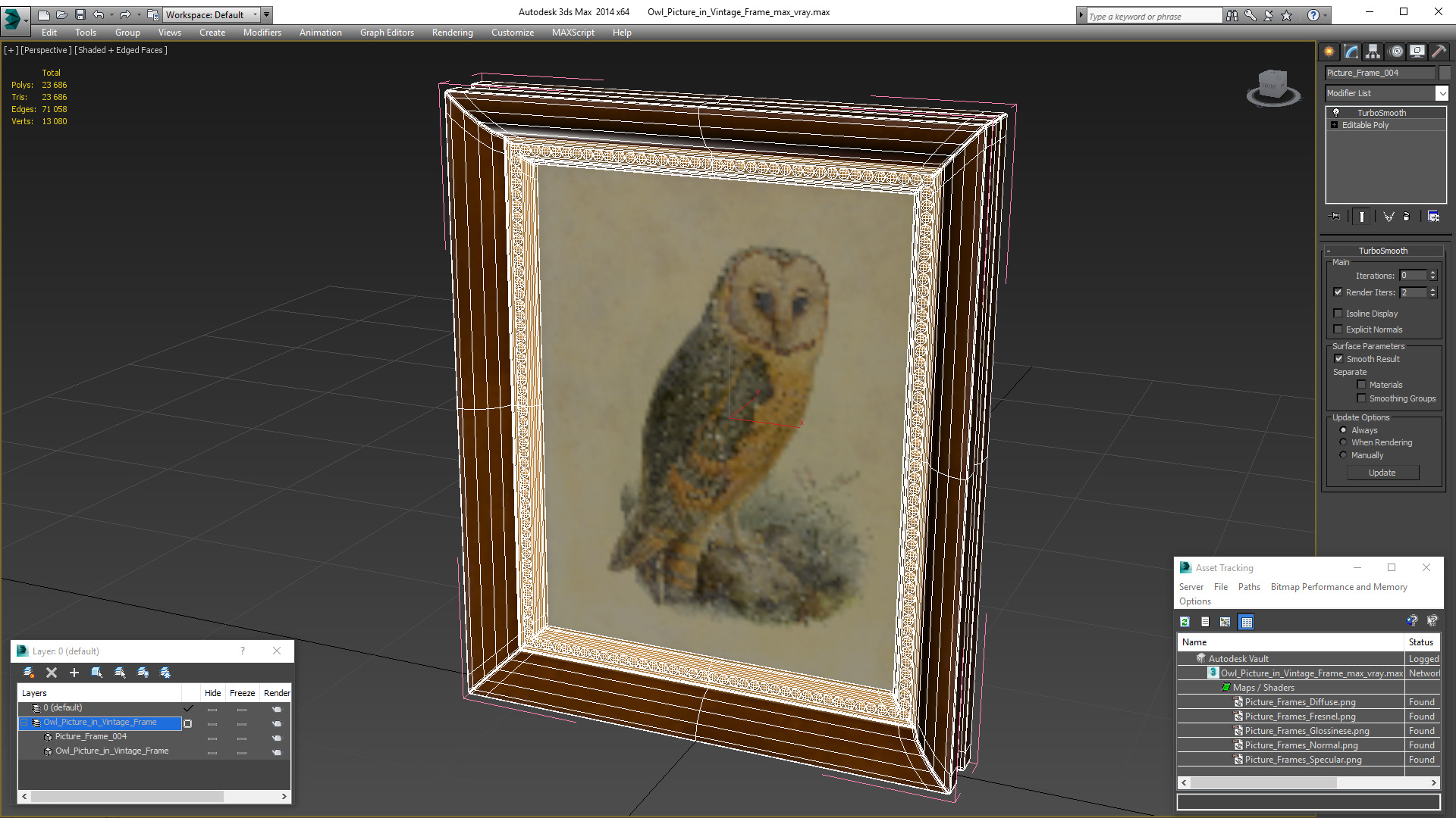 3D Owl Picture in Vintage Frame model