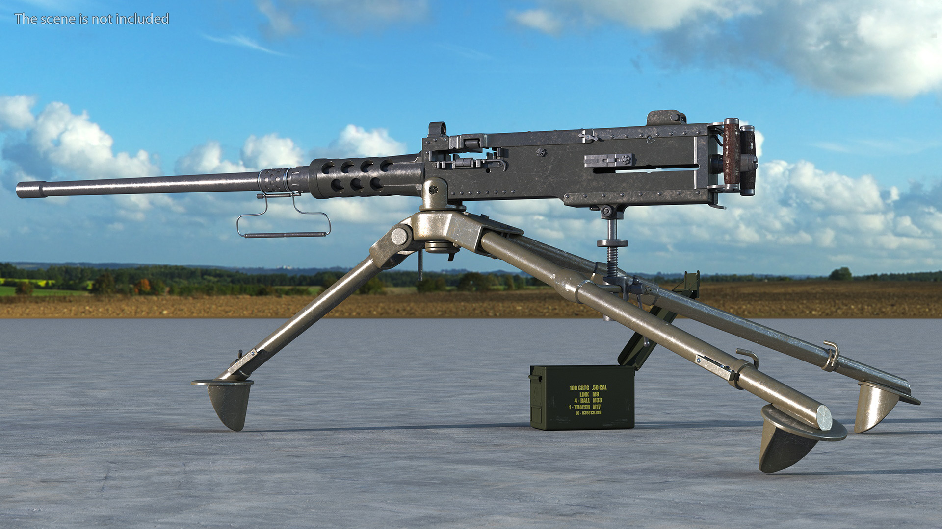 3D Machine Gun Browning M2 on Tripod with Ammunition Box model