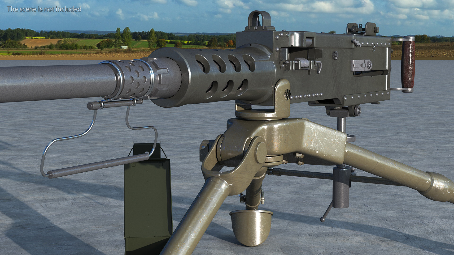 3D Machine Gun Browning M2 on Tripod with Ammunition Box model