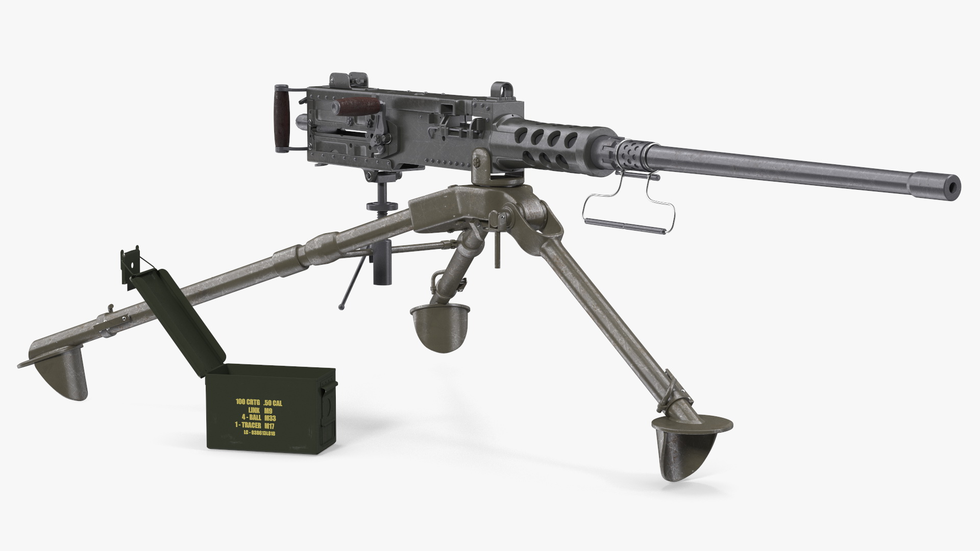 3D Machine Gun Browning M2 on Tripod with Ammunition Box model