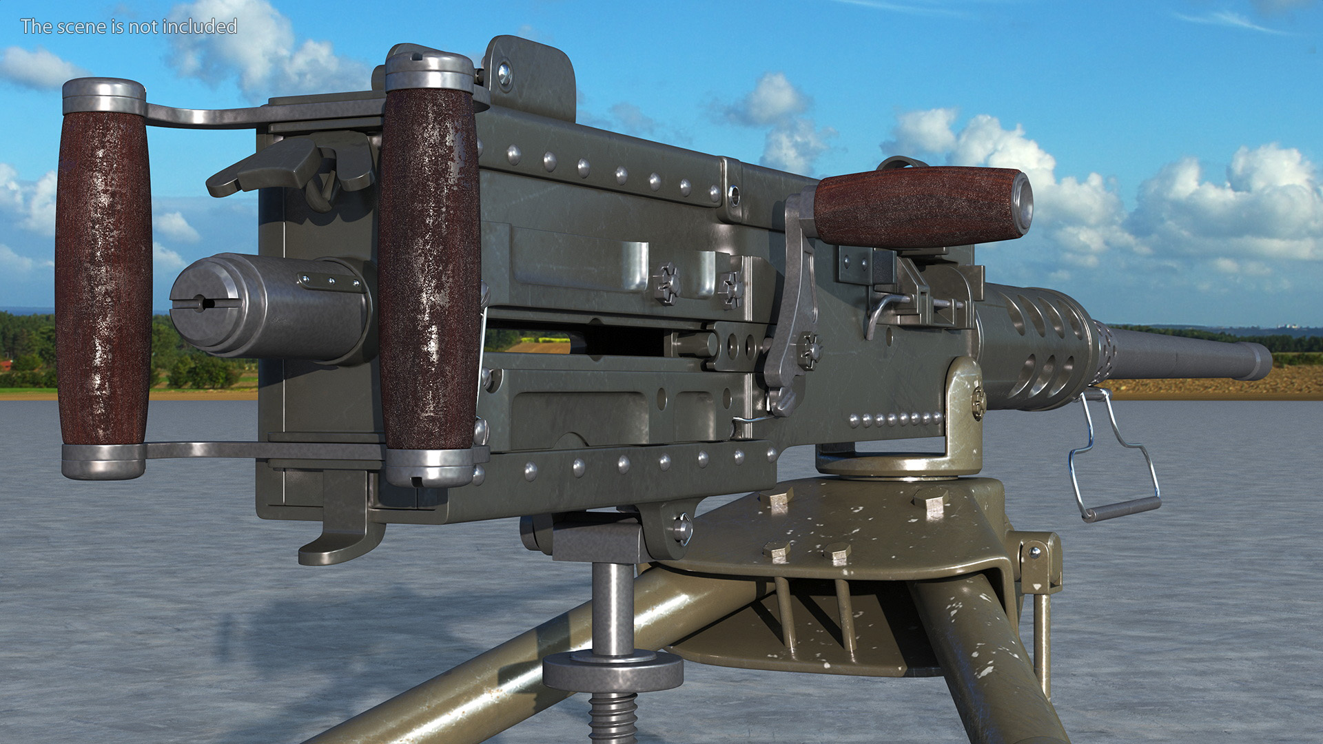 3D Machine Gun Browning M2 on Tripod with Ammunition Box model