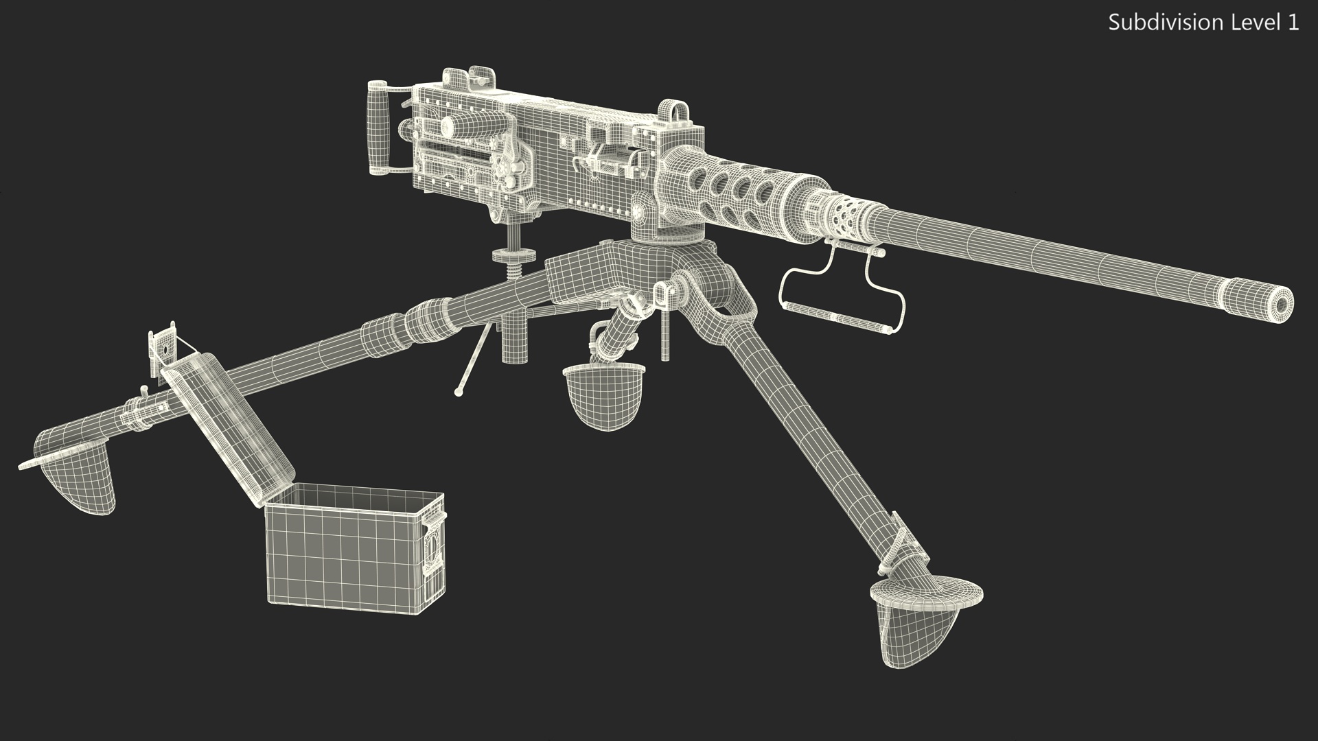 3D Machine Gun Browning M2 on Tripod with Ammunition Box model