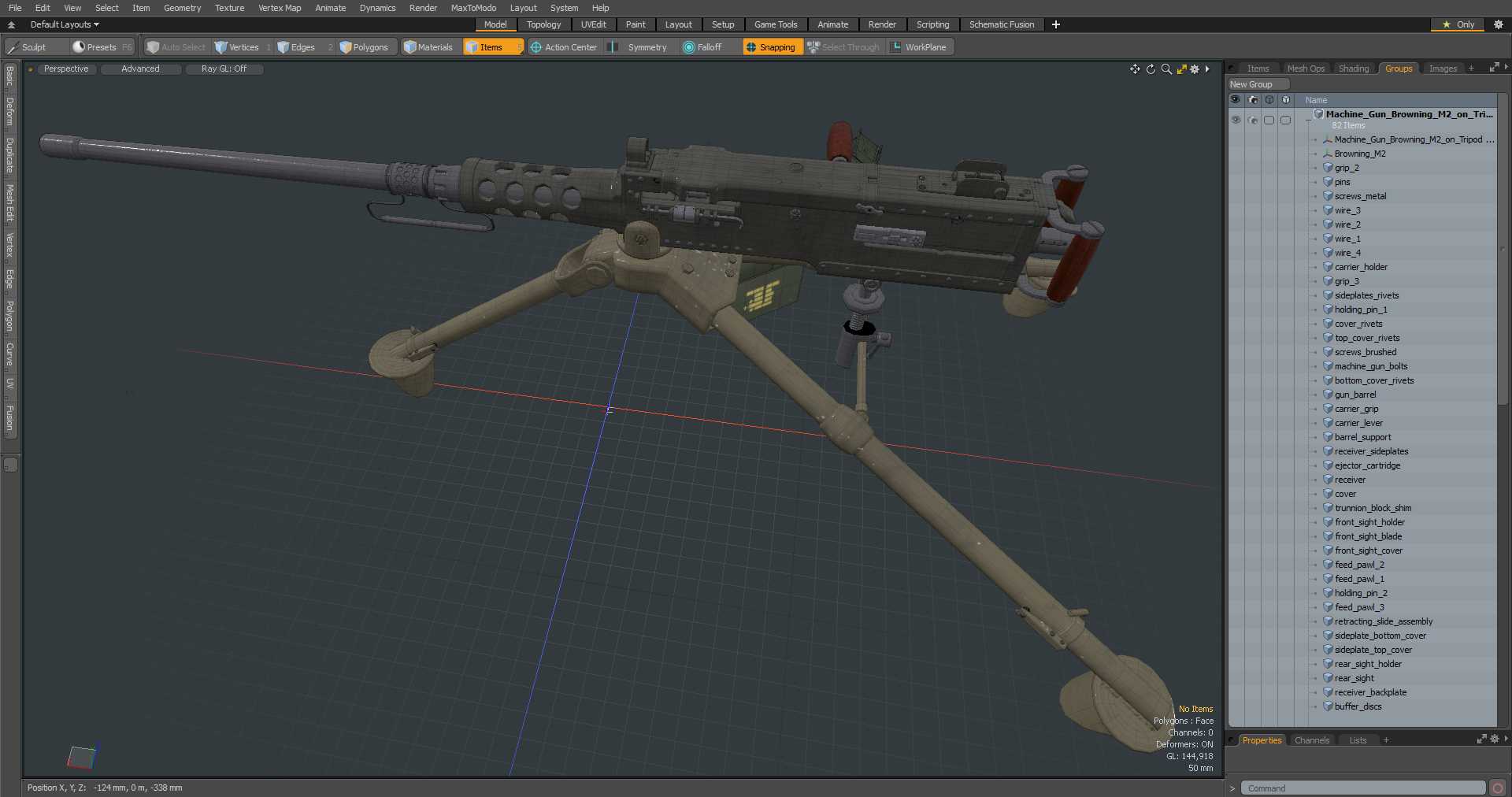 3D Machine Gun Browning M2 on Tripod with Ammunition Box model