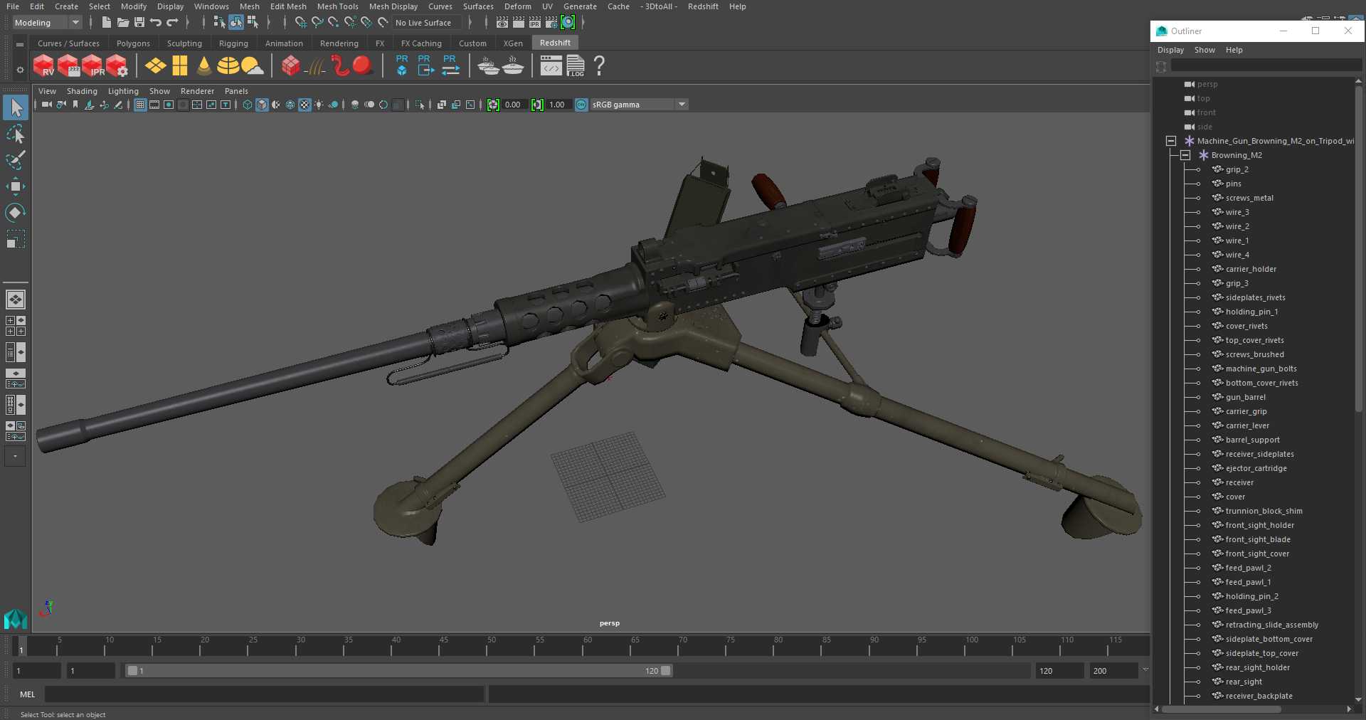 3D Machine Gun Browning M2 on Tripod with Ammunition Box model