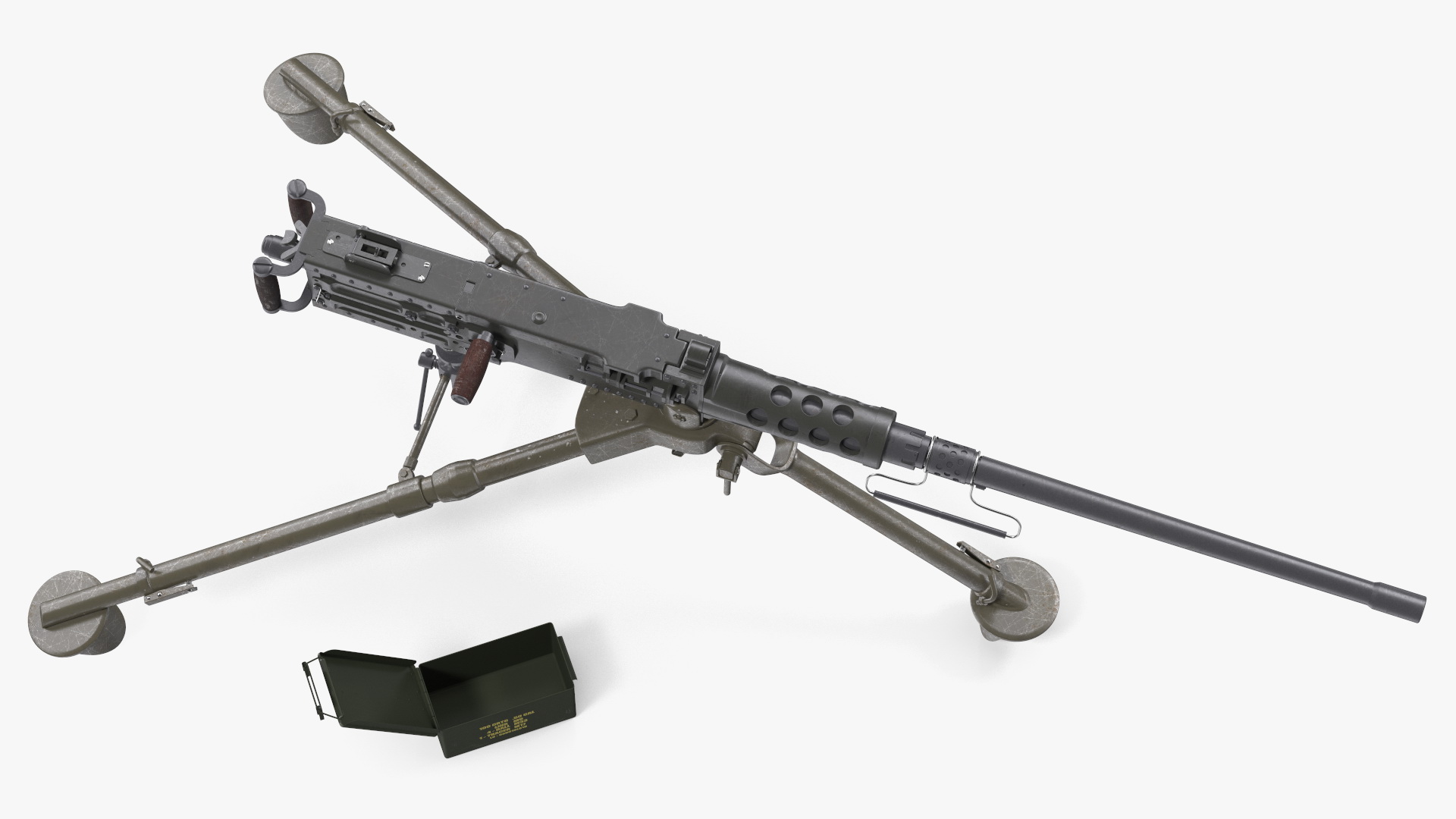 3D Machine Gun Browning M2 on Tripod with Ammunition Box model