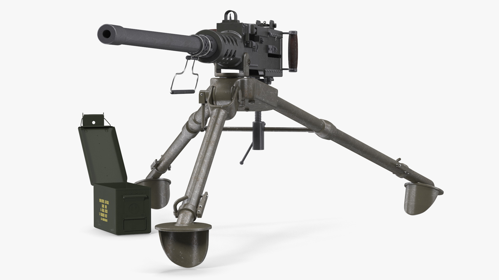 3D Machine Gun Browning M2 on Tripod with Ammunition Box model