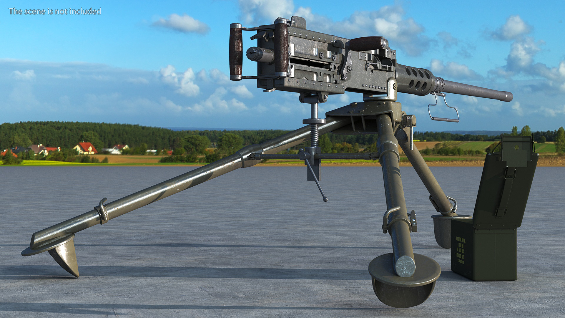 3D Machine Gun Browning M2 on Tripod with Ammunition Box model
