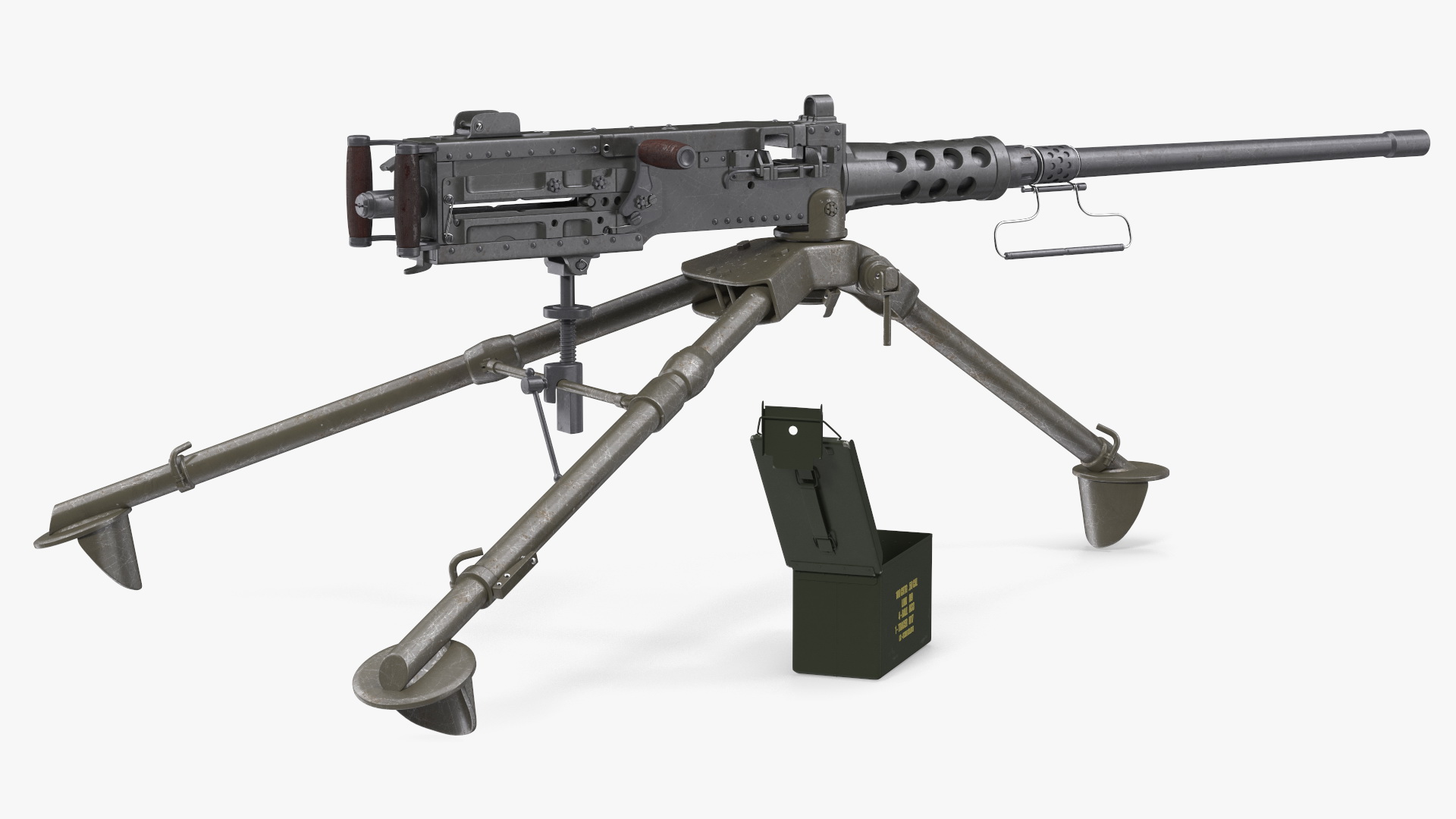 3D Machine Gun Browning M2 on Tripod with Ammunition Box model