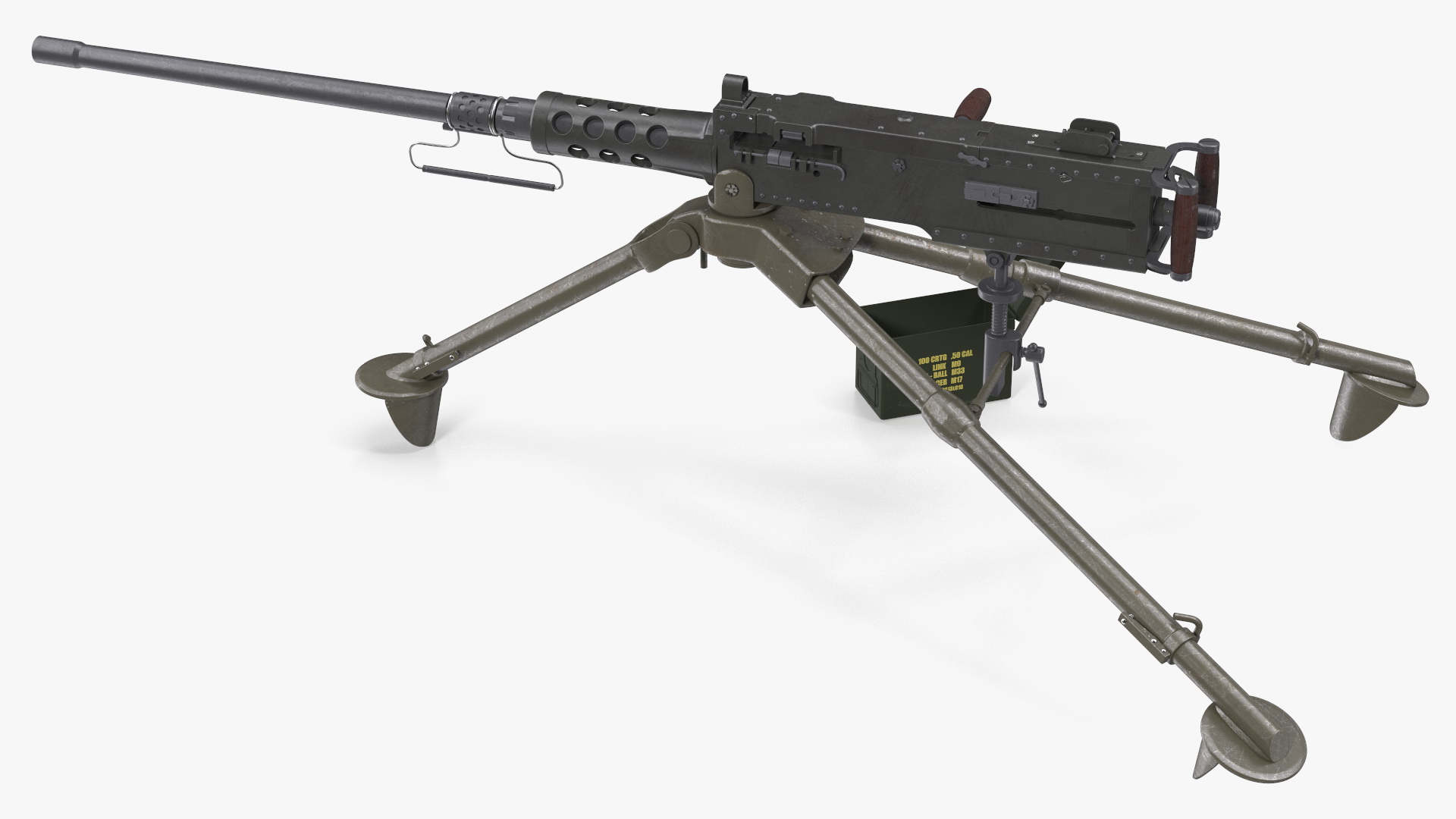 3D Machine Gun Browning M2 on Tripod with Ammunition Box model