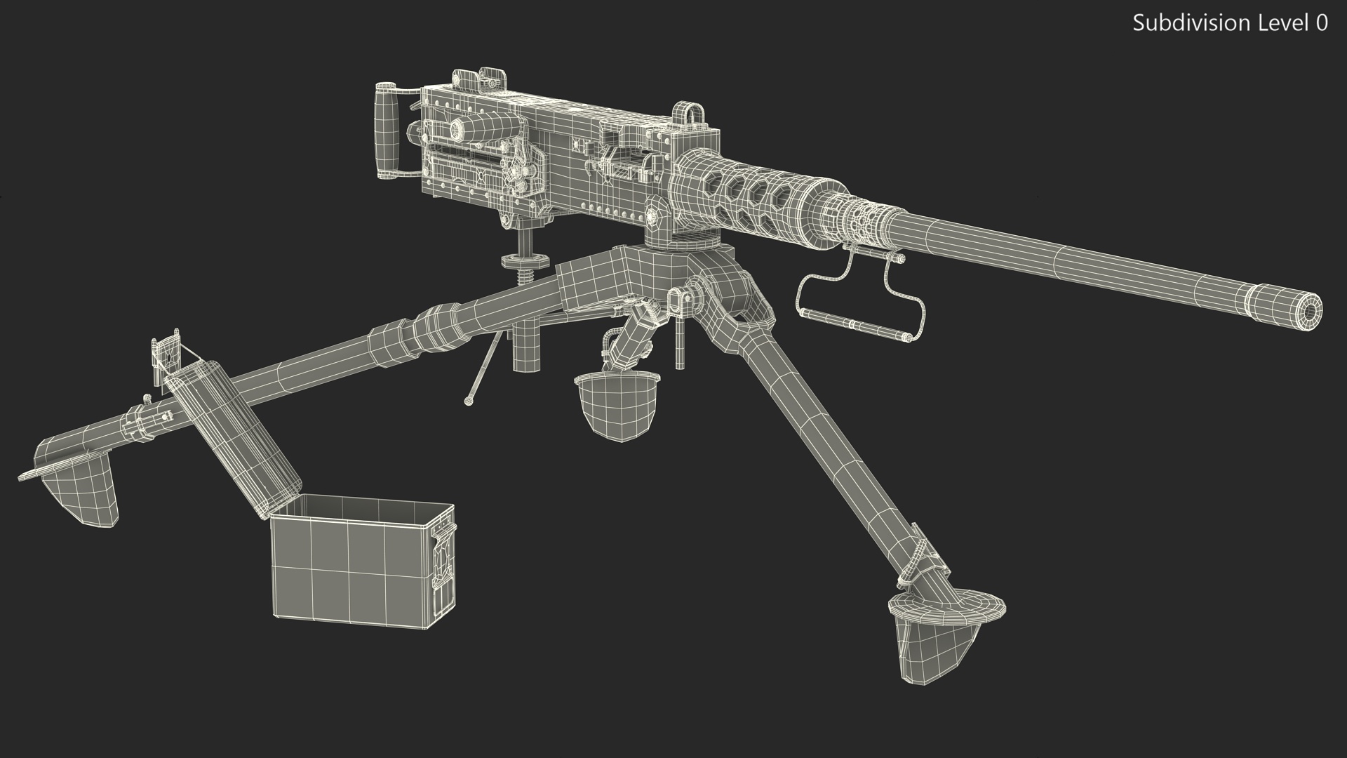 3D Machine Gun Browning M2 on Tripod with Ammunition Box model