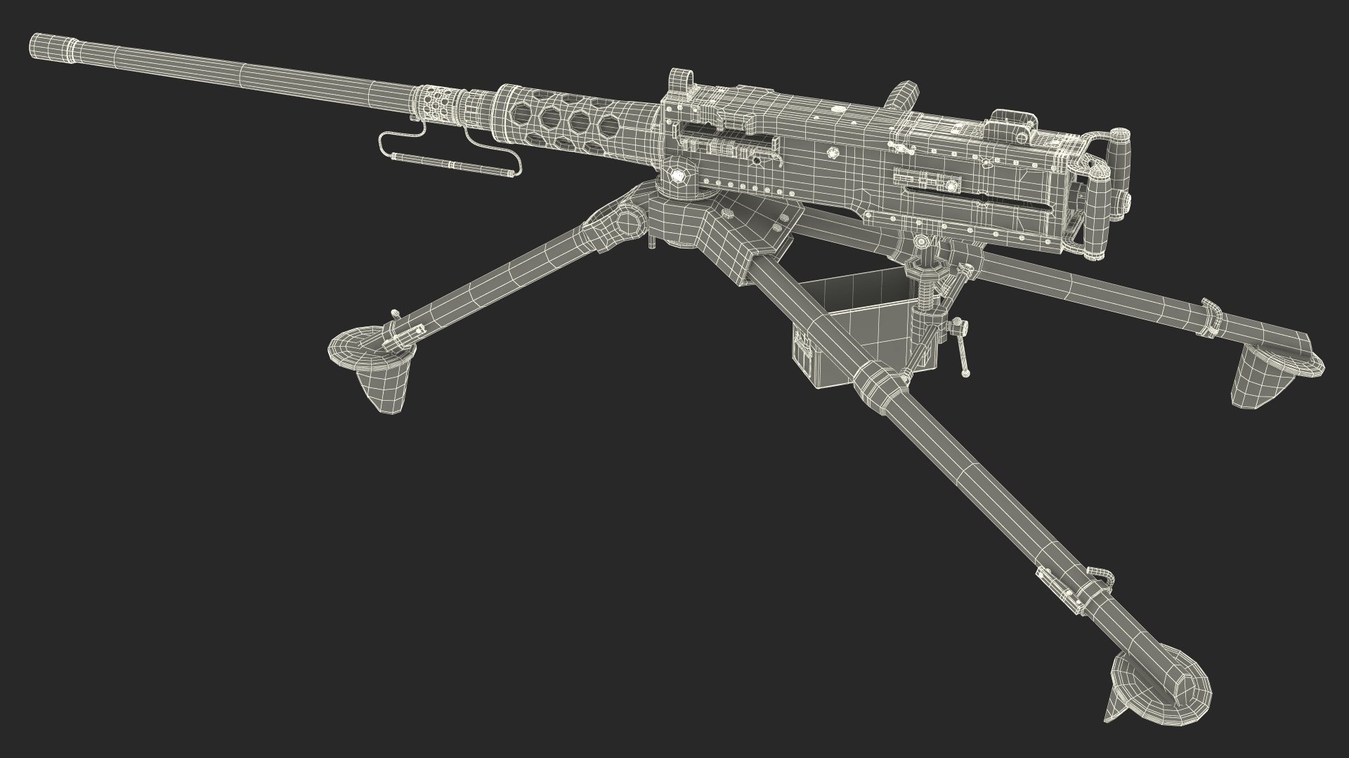 3D Machine Gun Browning M2 on Tripod with Ammunition Box model