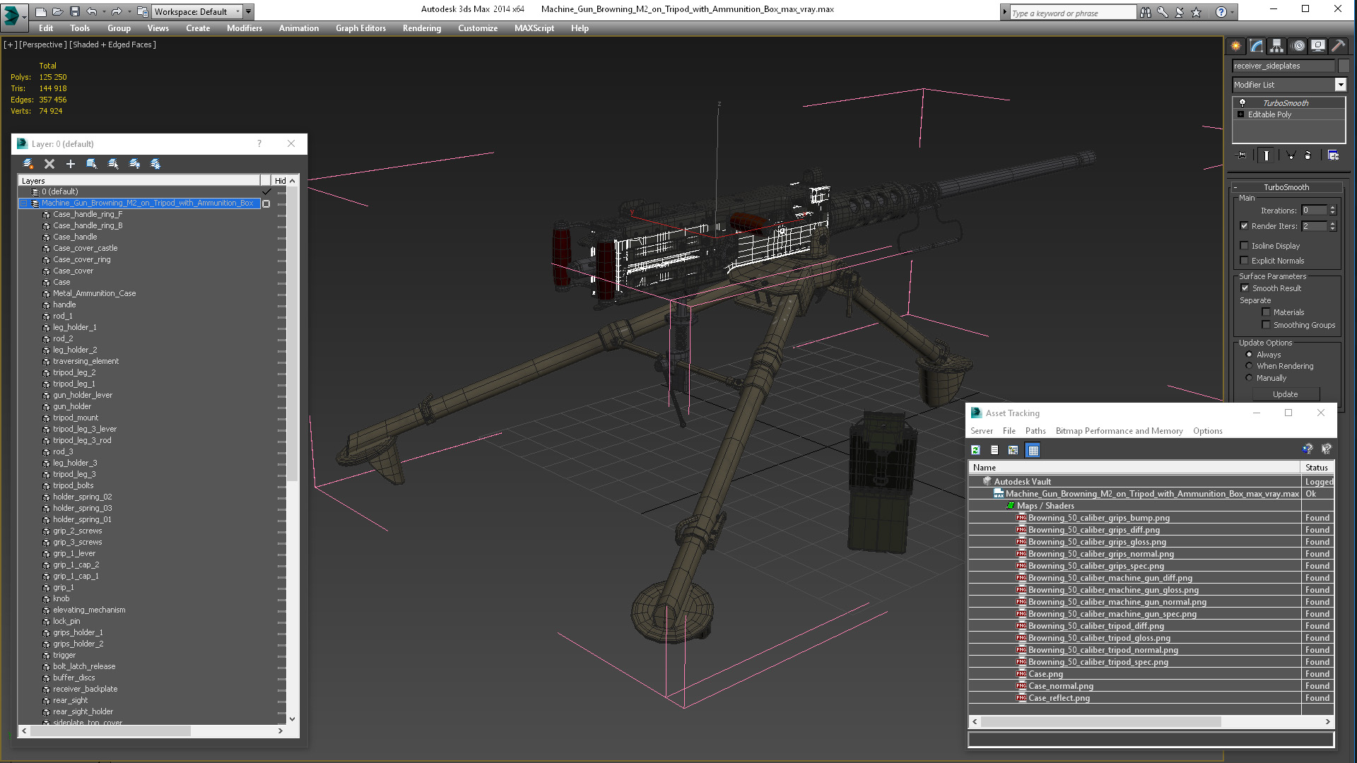 3D Machine Gun Browning M2 on Tripod with Ammunition Box model