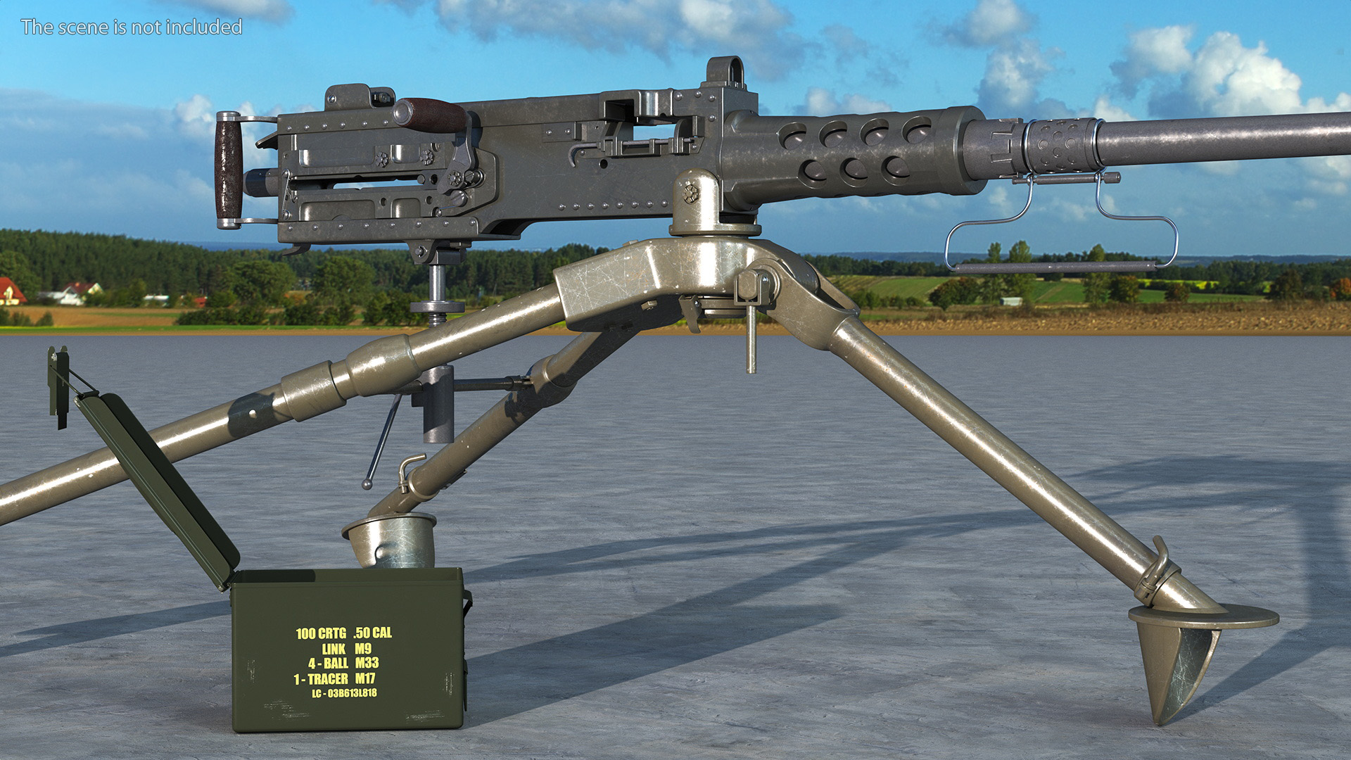 3D Machine Gun Browning M2 on Tripod with Ammunition Box model