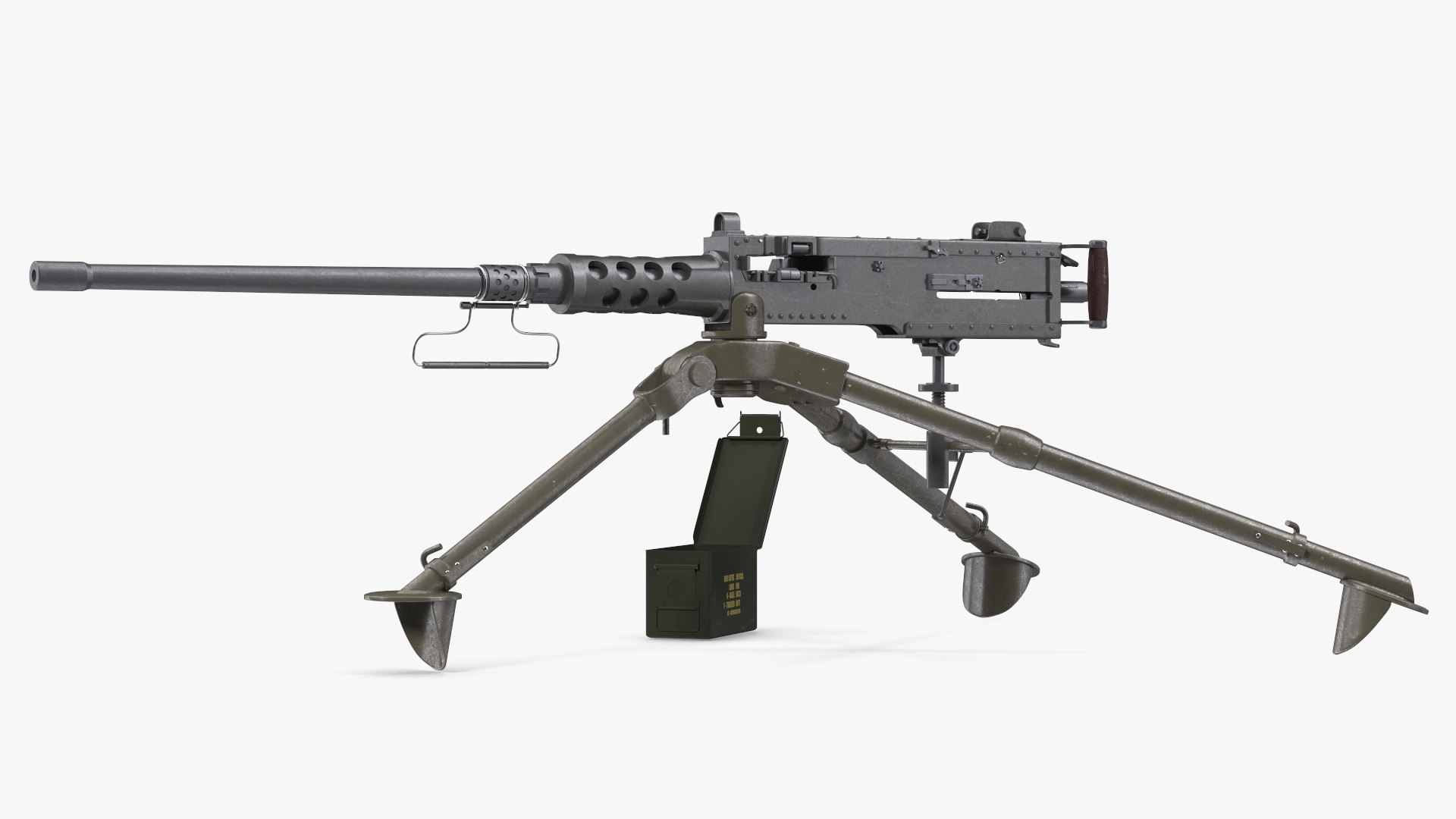 3D Machine Gun Browning M2 on Tripod with Ammunition Box model