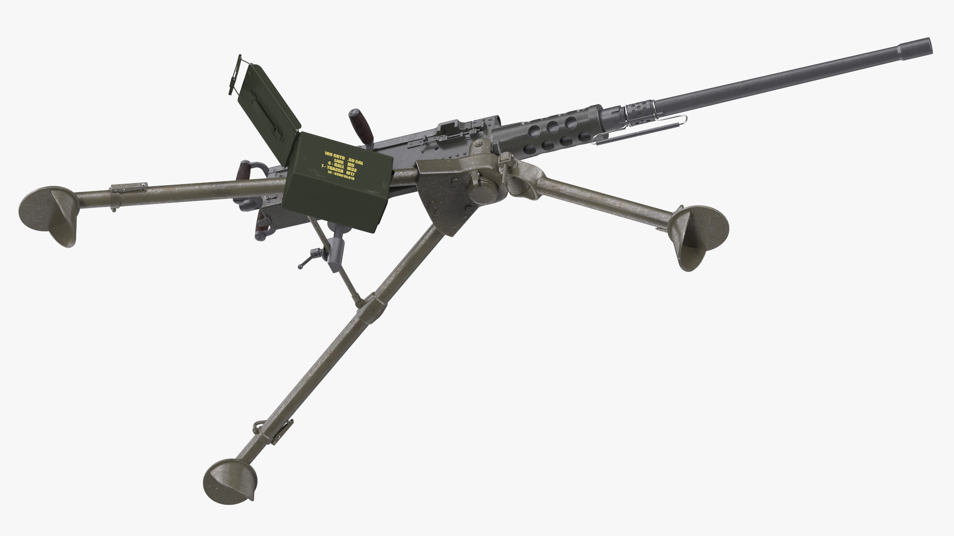 3D Machine Gun Browning M2 on Tripod with Ammunition Box model
