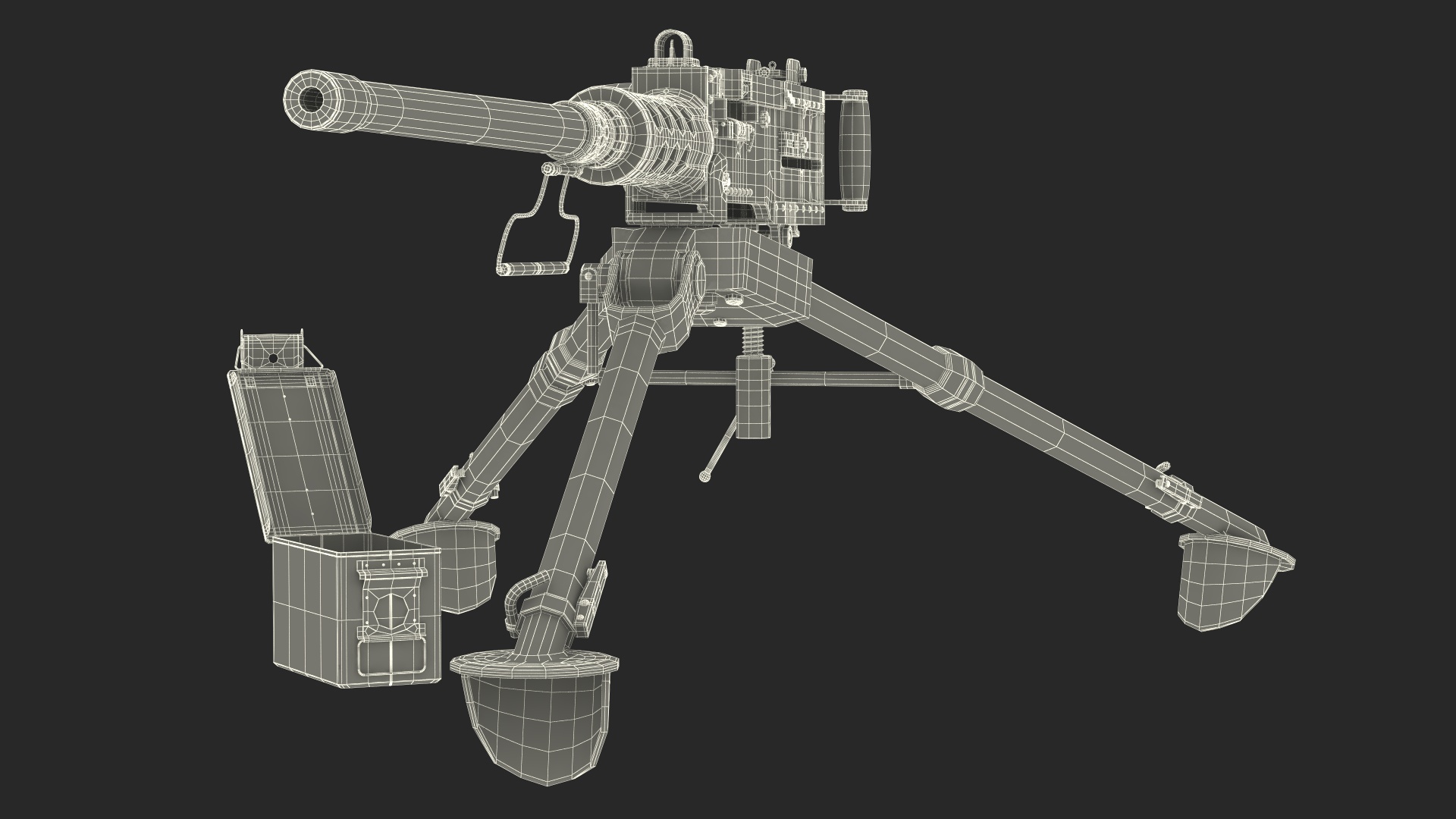 3D Machine Gun Browning M2 on Tripod with Ammunition Box model
