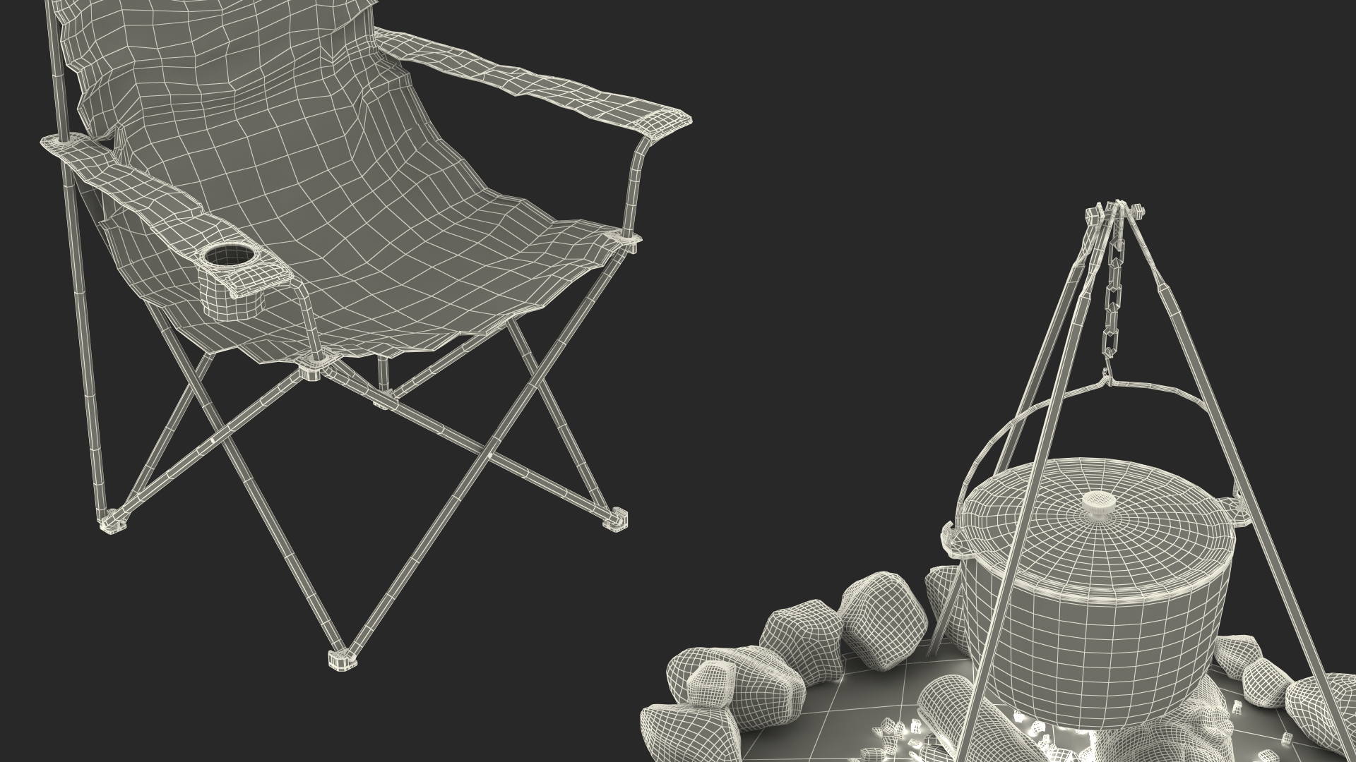 3D Chairs Around Campfire Pit