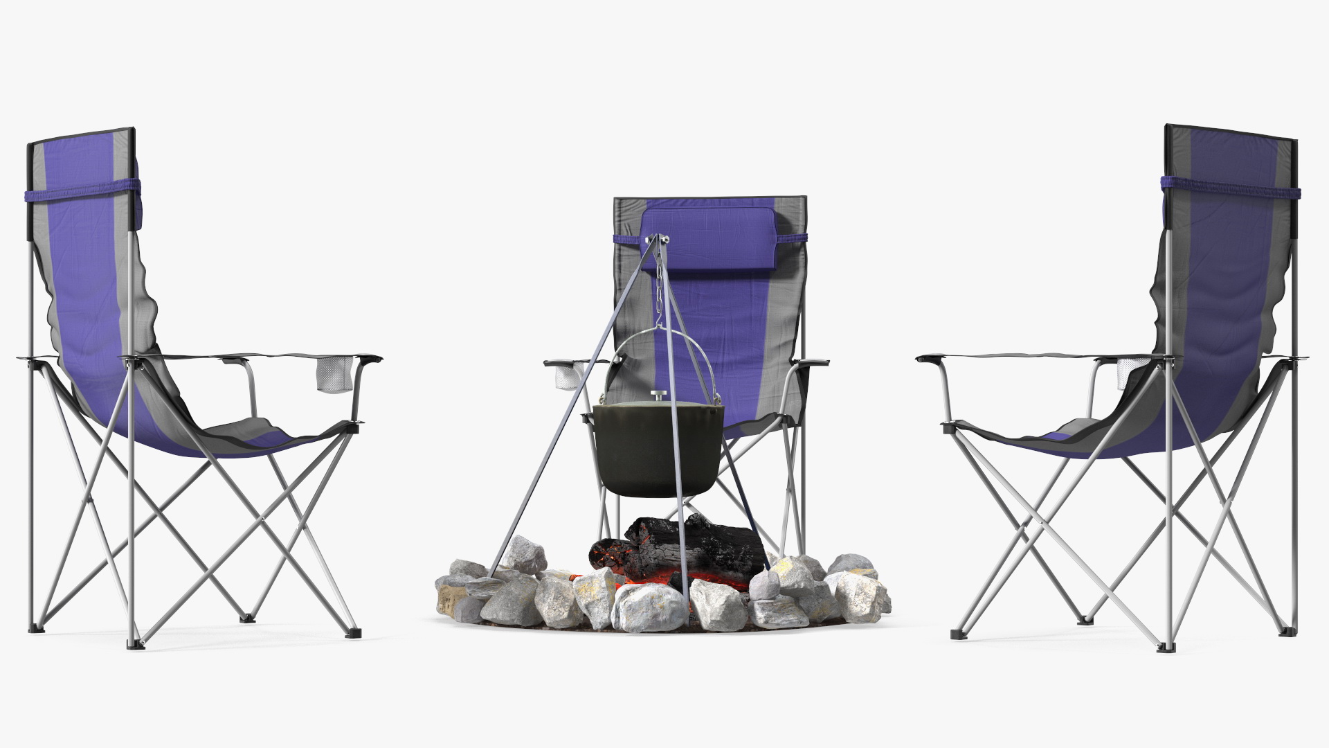 3D Chairs Around Campfire Pit