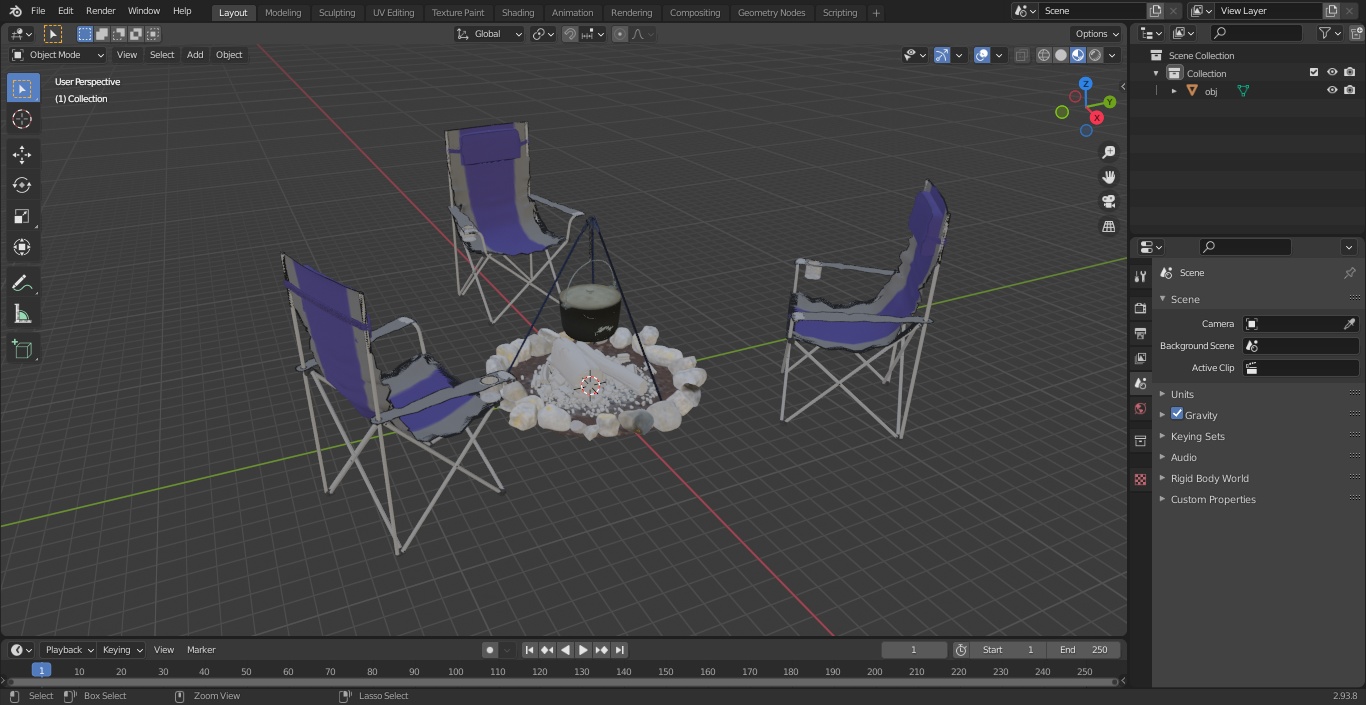 3D Chairs Around Campfire Pit