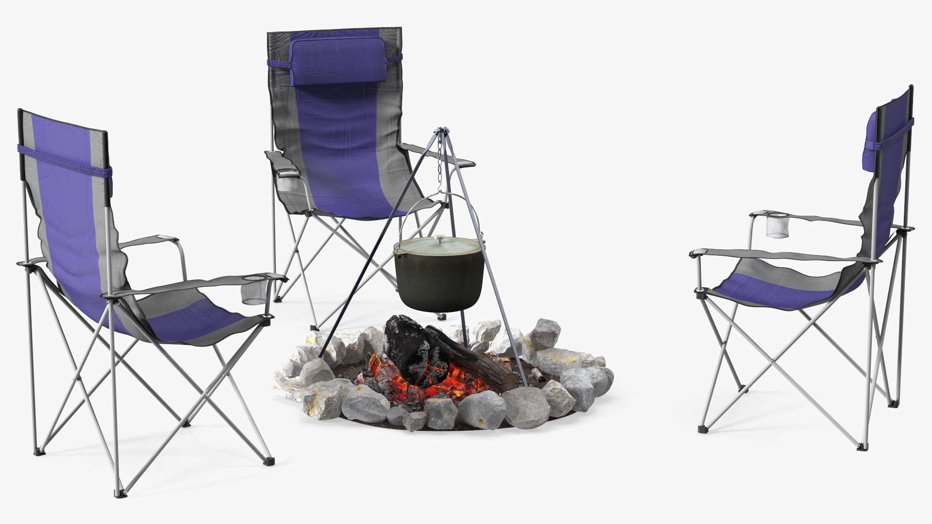 3D Chairs Around Campfire Pit