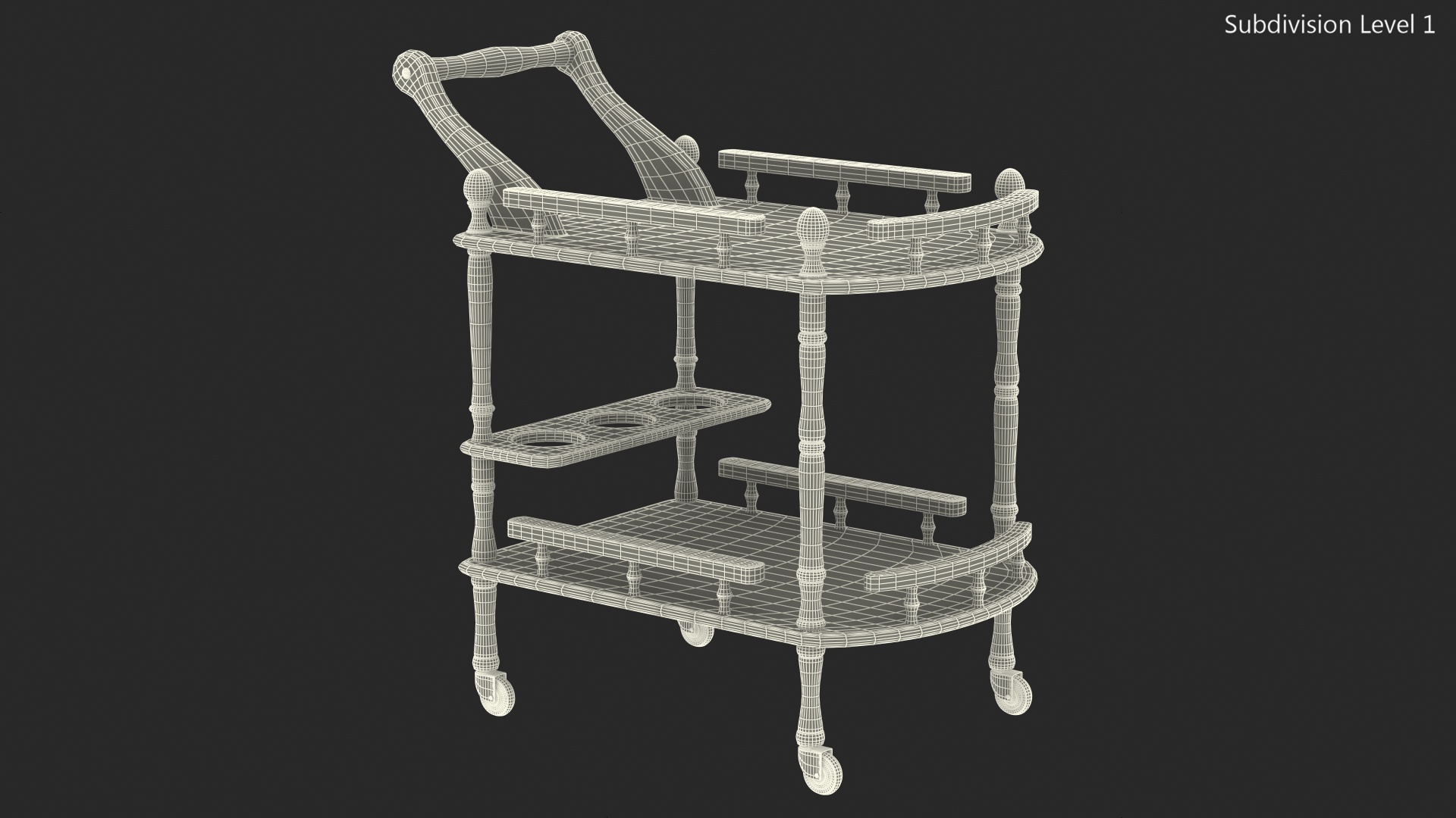 Hotel Style Trolley Serving Cart 3D